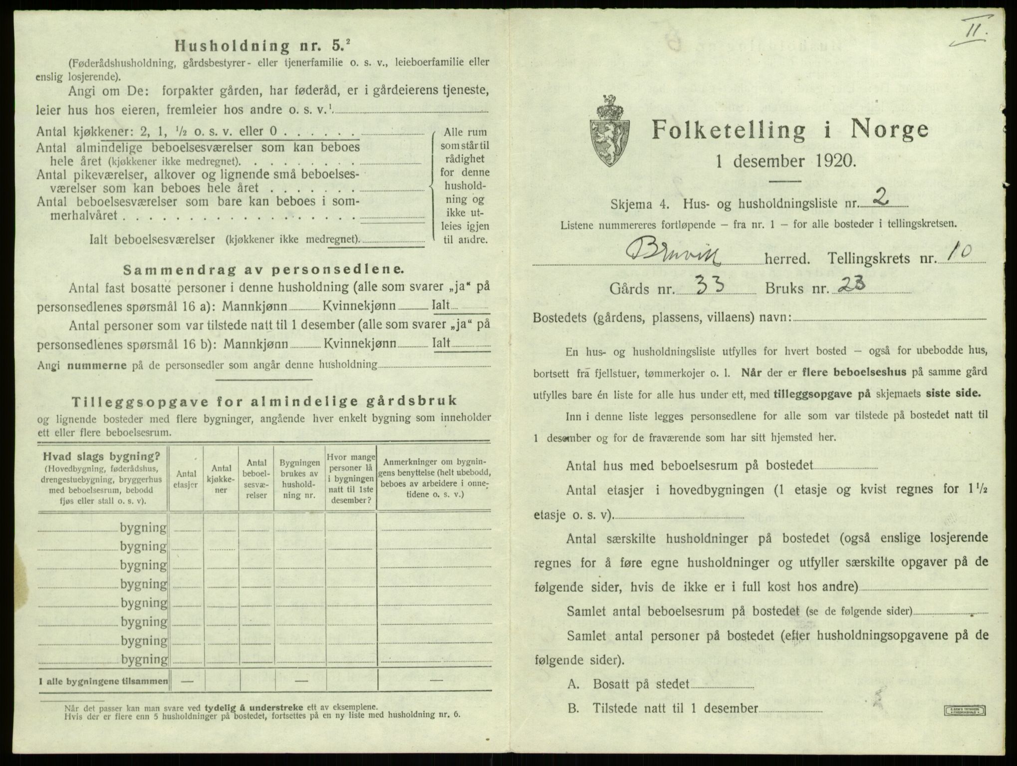 SAB, 1920 census for Bruvik, 1920, p. 750