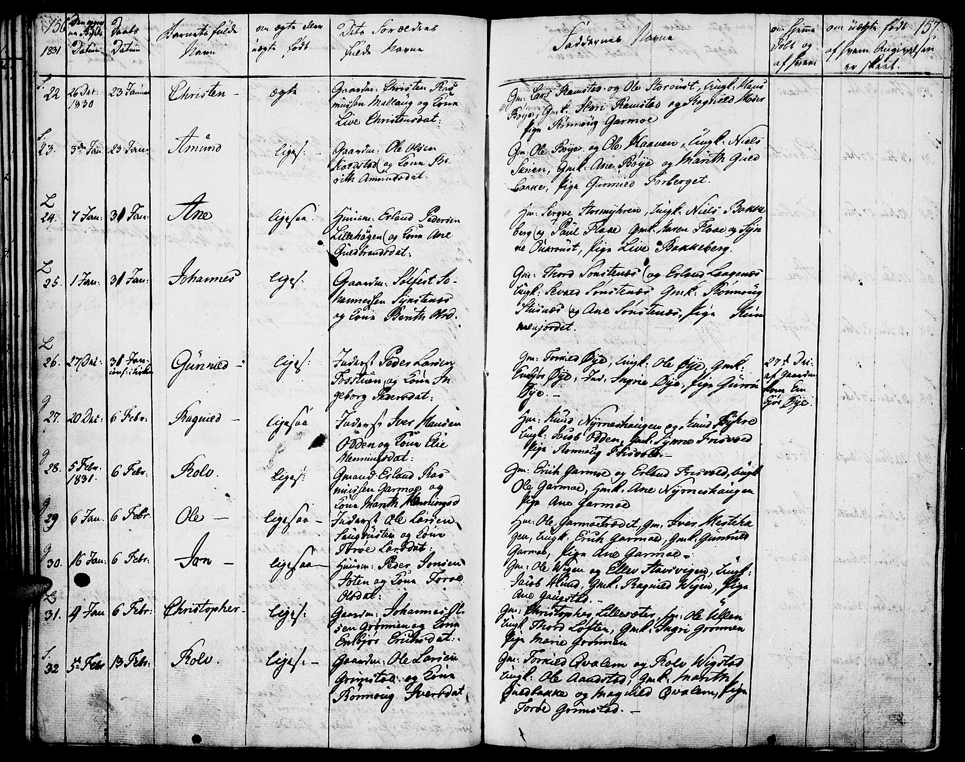 Lom prestekontor, SAH/PREST-070/K/L0005: Parish register (official) no. 5, 1825-1837, p. 156-157