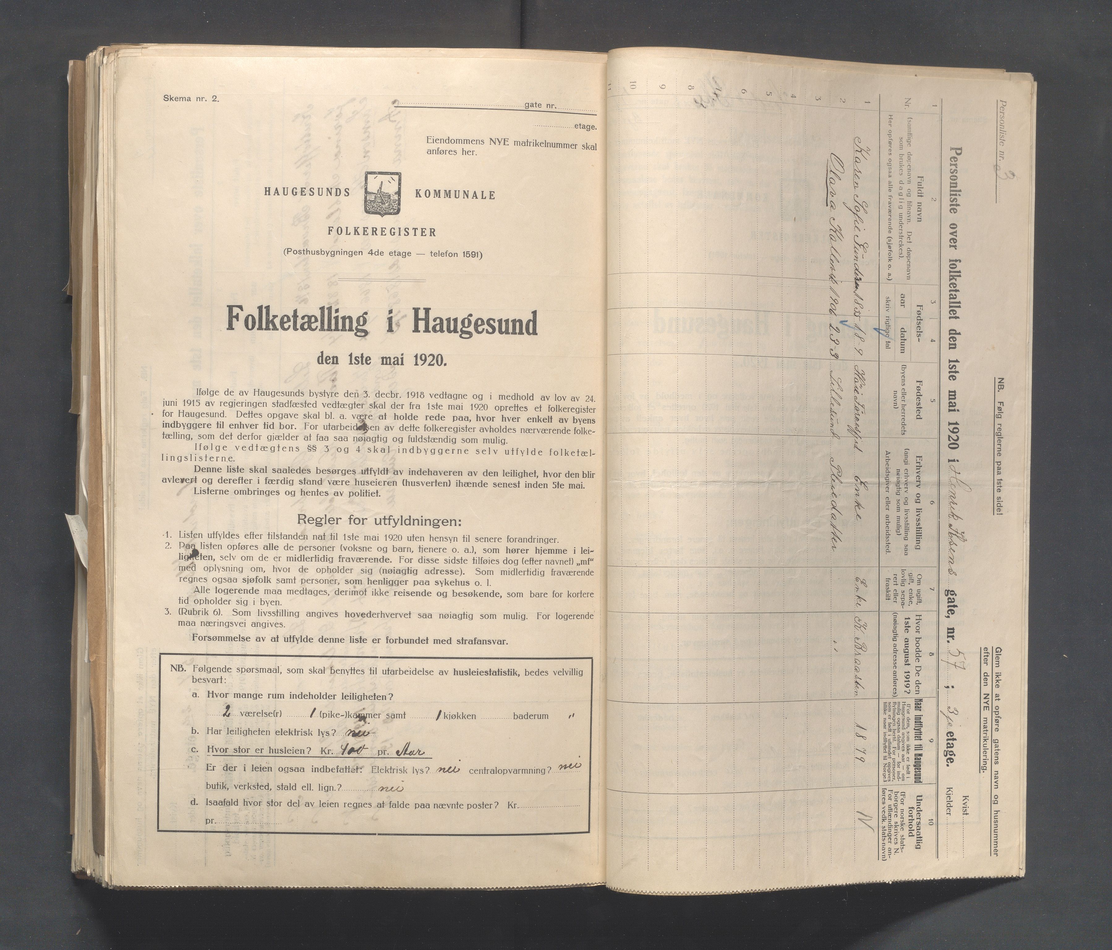 IKAR, Local census 1.5.1920 for Haugesund, 1920, p. 1450