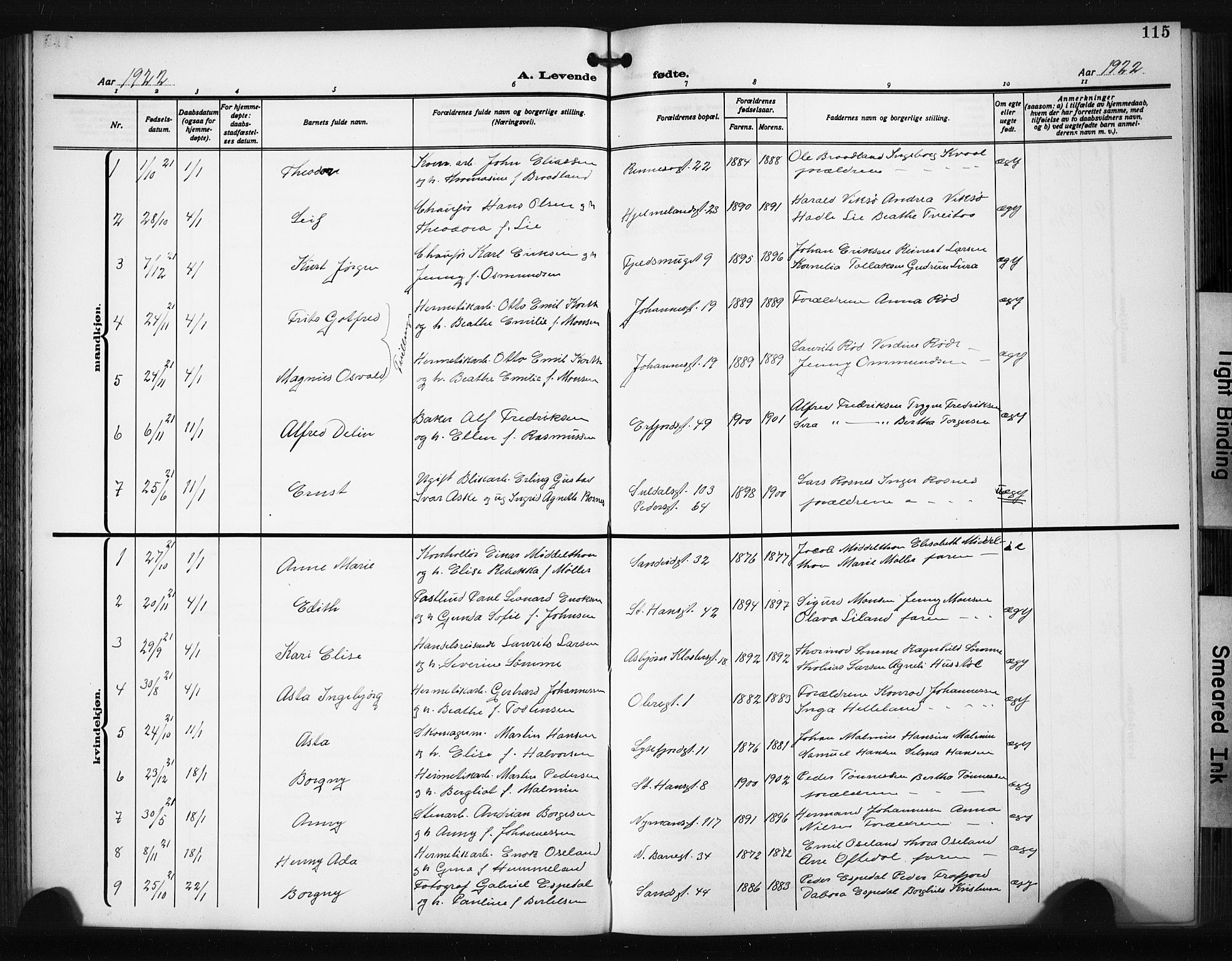 St. Johannes sokneprestkontor, SAST/A-101814/001/30/30BB/L0008: Parish register (copy) no. B 8, 1918-1929, p. 115