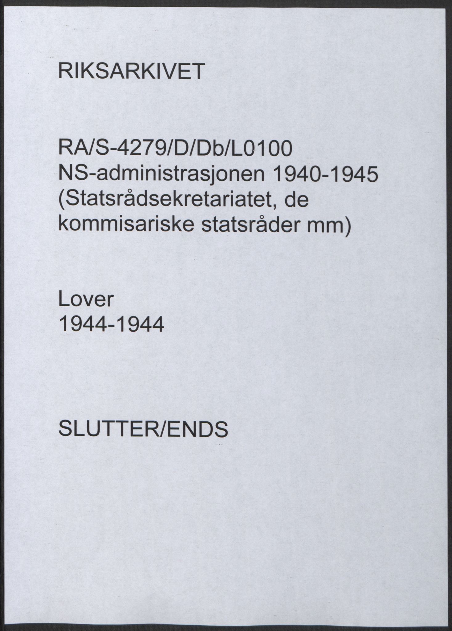 NS-administrasjonen 1940-1945 (Statsrådsekretariatet, de kommisariske statsråder mm), AV/RA-S-4279/D/Db/L0100: Lover, 1944, p. 678