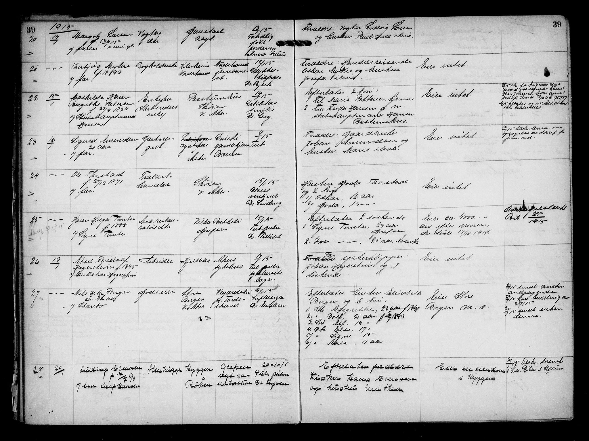 Aker kriminaldommer, skifte- og auksjonsforvalterembete, AV/SAO-A-10452/H/Hb/Hba/Hbaa/L0004: Dødsfallsprotokoll, 1914-1918, p. 39