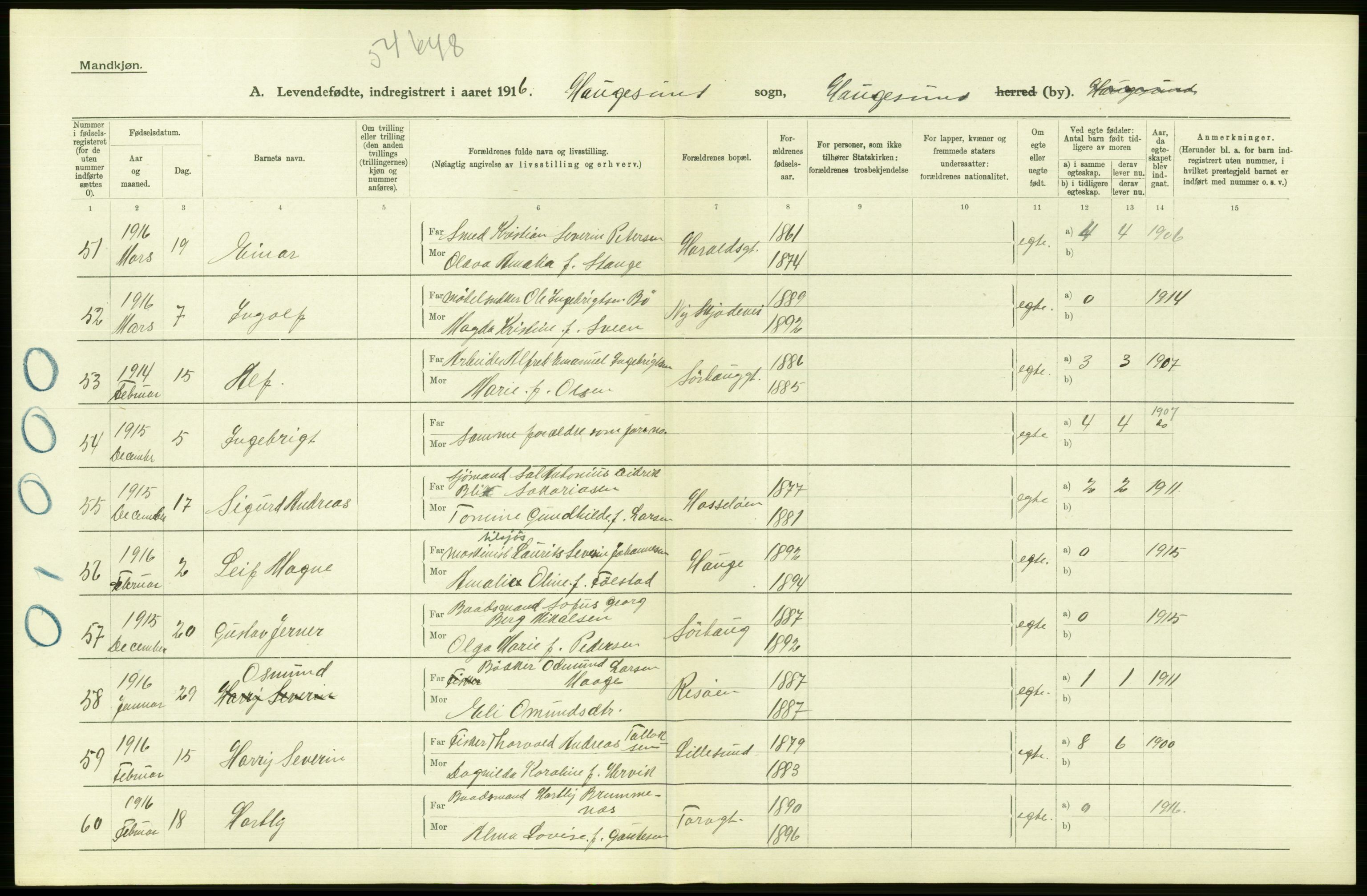 Statistisk sentralbyrå, Sosiodemografiske emner, Befolkning, AV/RA-S-2228/D/Df/Dfb/Dfbf/L0030: Stavanger amt: Levendefødte menn og kvinner. Bygder og byer, samt dødfødte. Bygder og byer., 1916, p. 14