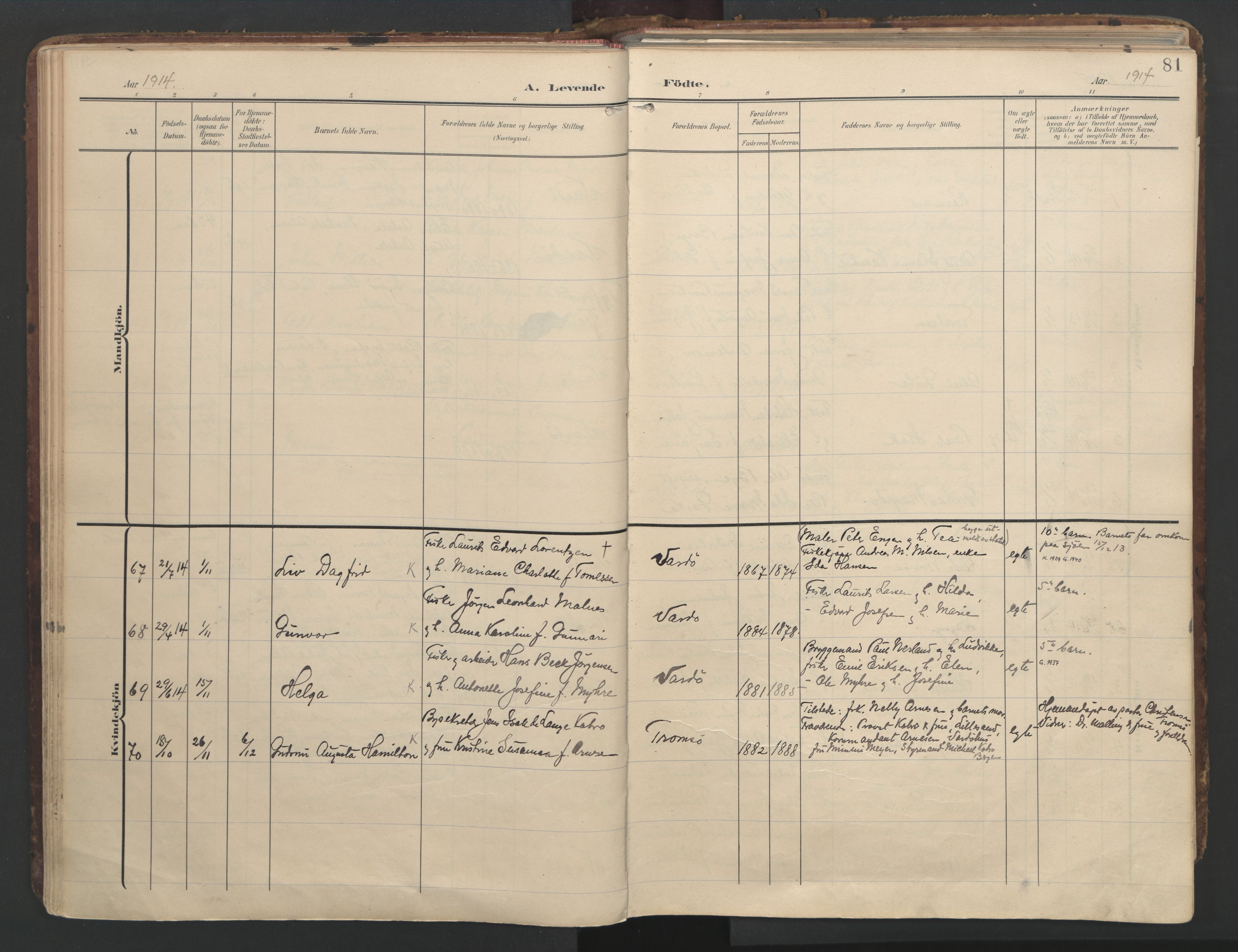Vardø sokneprestkontor, AV/SATØ-S-1332/H/Ha/L0012kirke: Parish register (official) no. 12, 1907-1921, p. 81