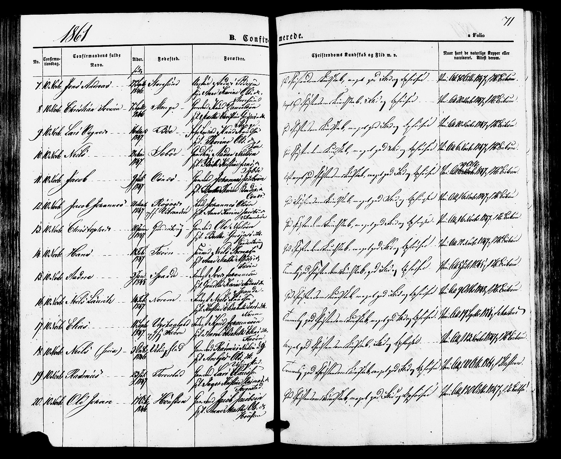 Torvastad sokneprestkontor, AV/SAST-A -101857/H/Ha/Haa/L0010: Parish register (official) no. A 10, 1857-1878, p. 71