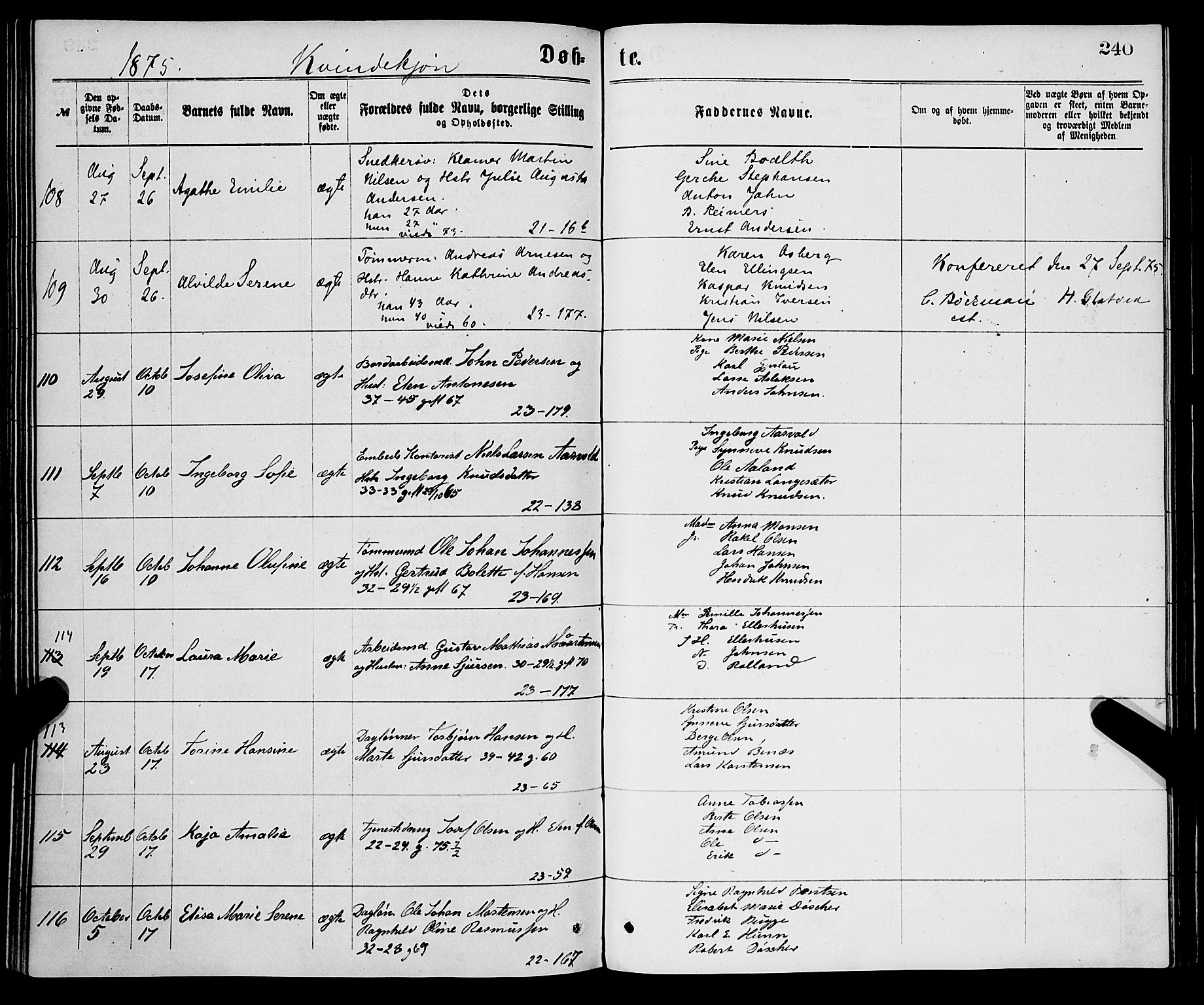 Korskirken sokneprestembete, AV/SAB-A-76101/H/Haa/L0020: Parish register (official) no. B 6, 1871-1878, p. 240