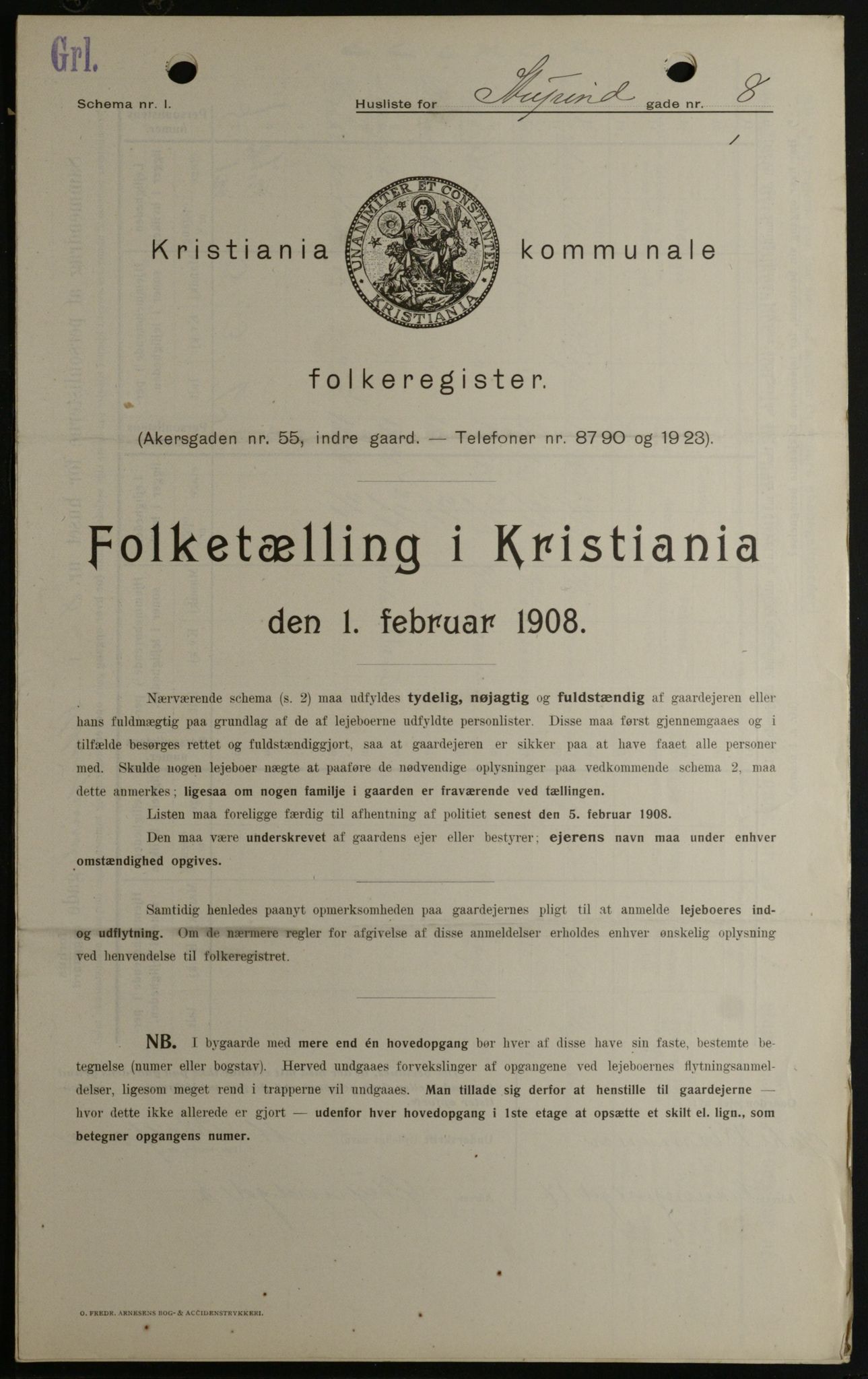 OBA, Municipal Census 1908 for Kristiania, 1908, p. 94048