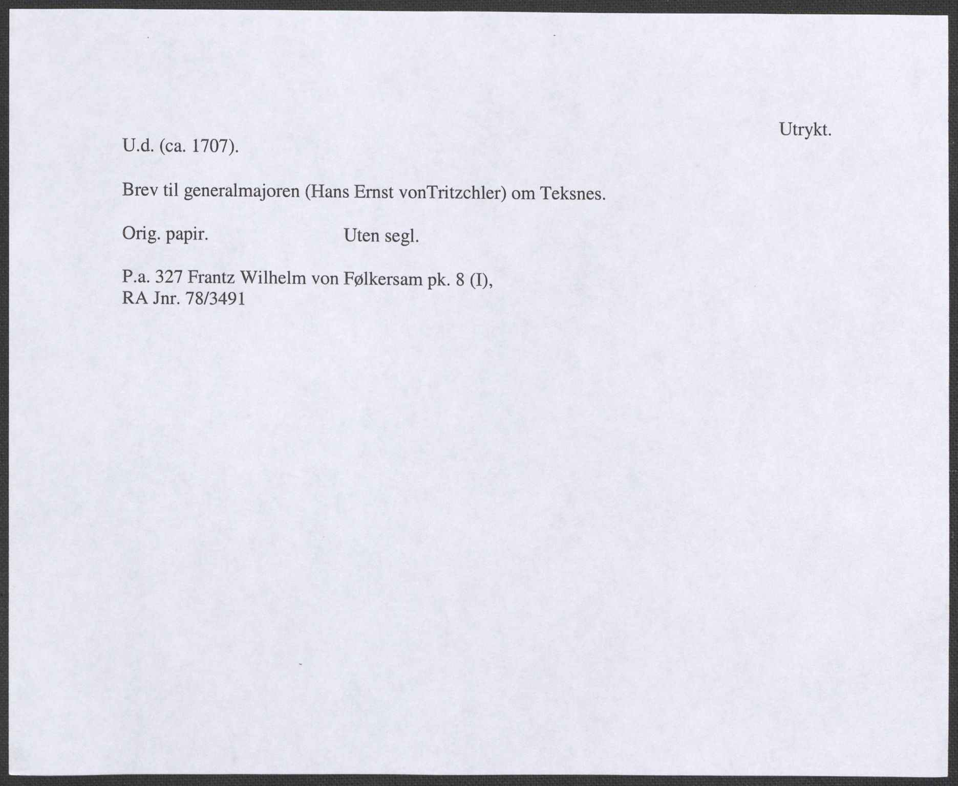 Riksarkivets diplomsamling, AV/RA-EA-5965/F12/L0007: Pk. 8 (I), 1604-1719, p. 116