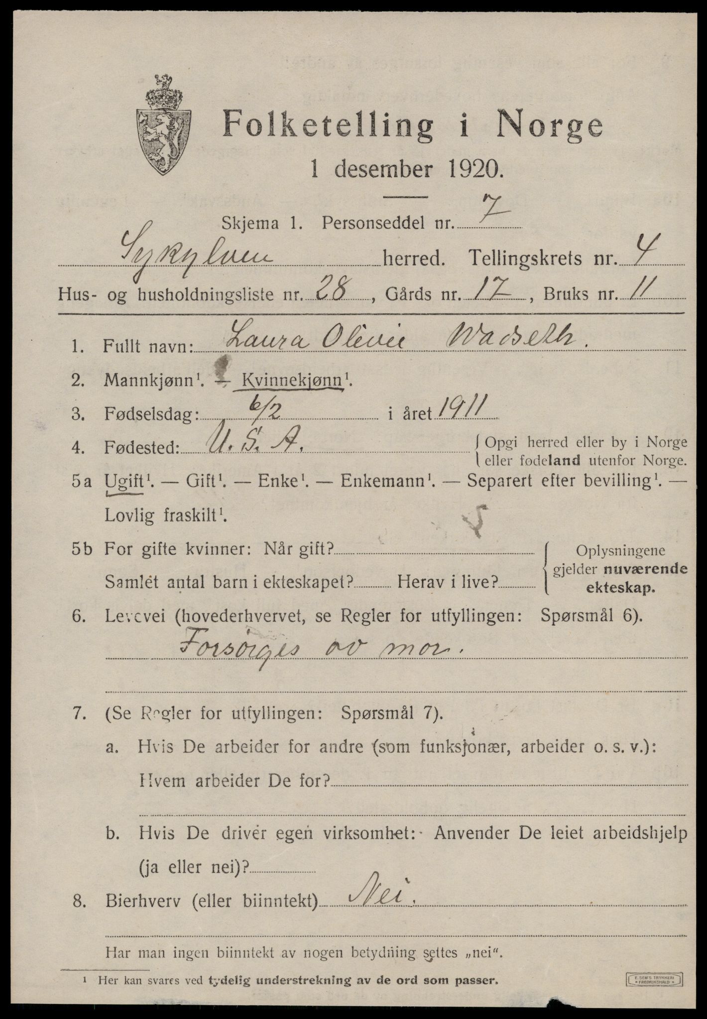 SAT, 1920 census for Sykkylven, 1920, p. 3189