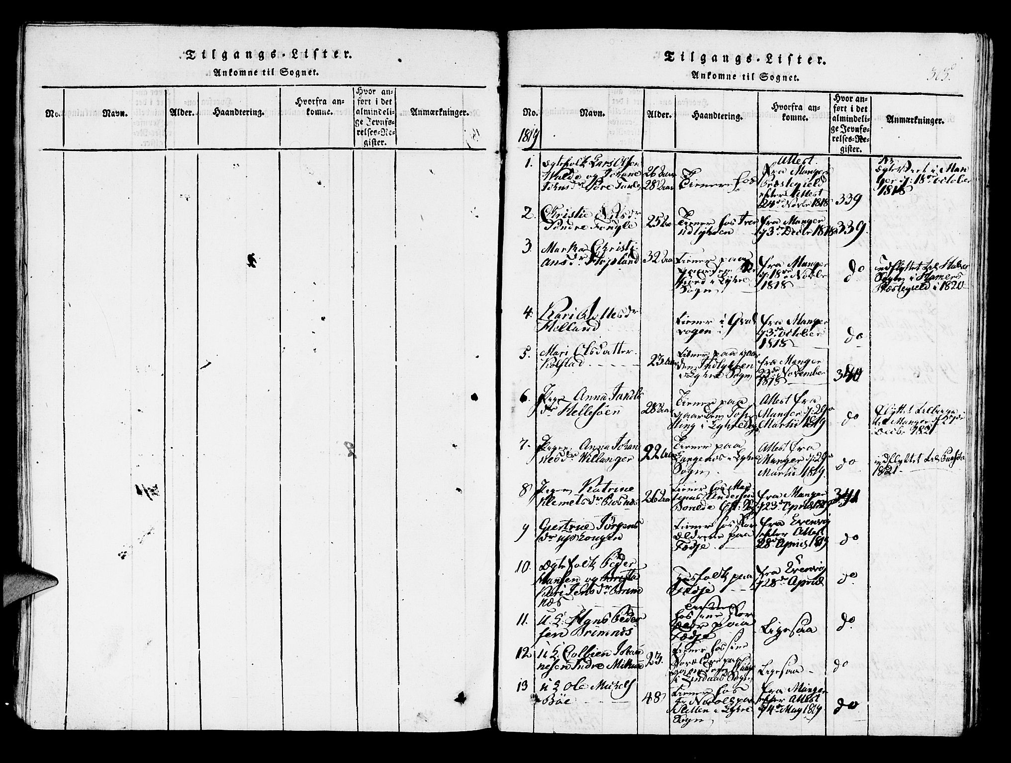 Lindås Sokneprestembete, AV/SAB-A-76701/H/Haa/Haaa/L0007: Parish register (official) no. A 7, 1816-1823, p. 305