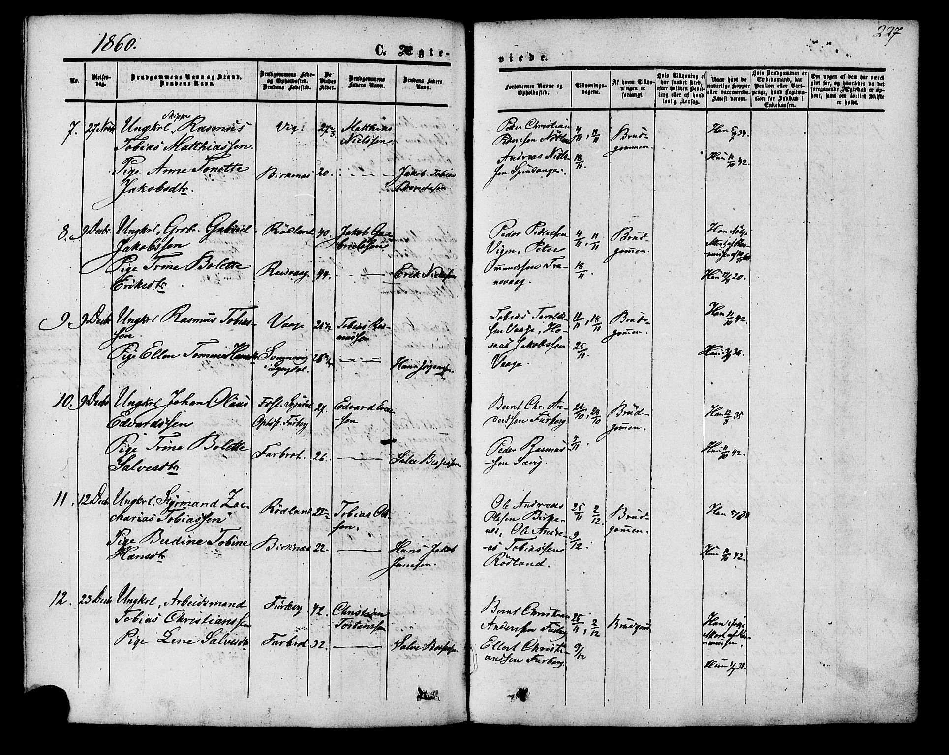 Herad sokneprestkontor, SAK/1111-0018/F/Fa/Fab/L0004: Parish register (official) no. A 4, 1853-1885, p. 227