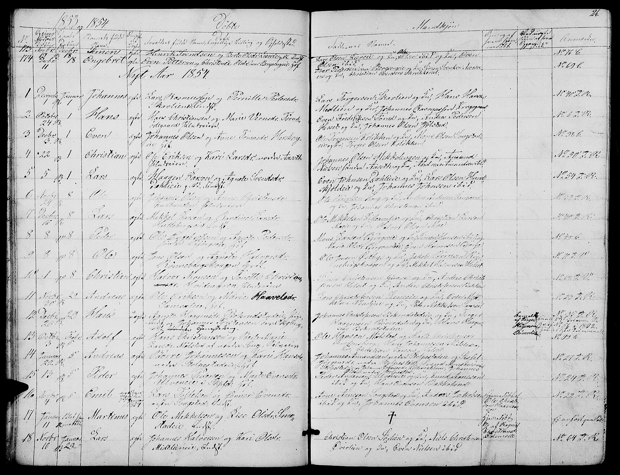 Ringsaker prestekontor, SAH/PREST-014/L/La/L0006: Parish register (copy) no. 6, 1851-1860, p. 26