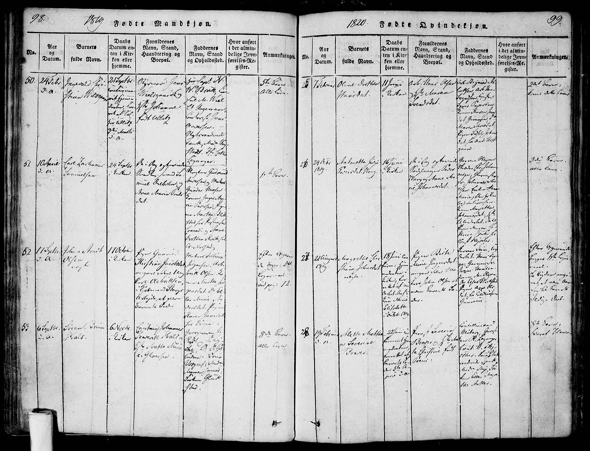 Halden prestekontor Kirkebøker, AV/SAO-A-10909/F/Fa/L0003: Parish register (official) no. I 3, 1815-1834, p. 98-99