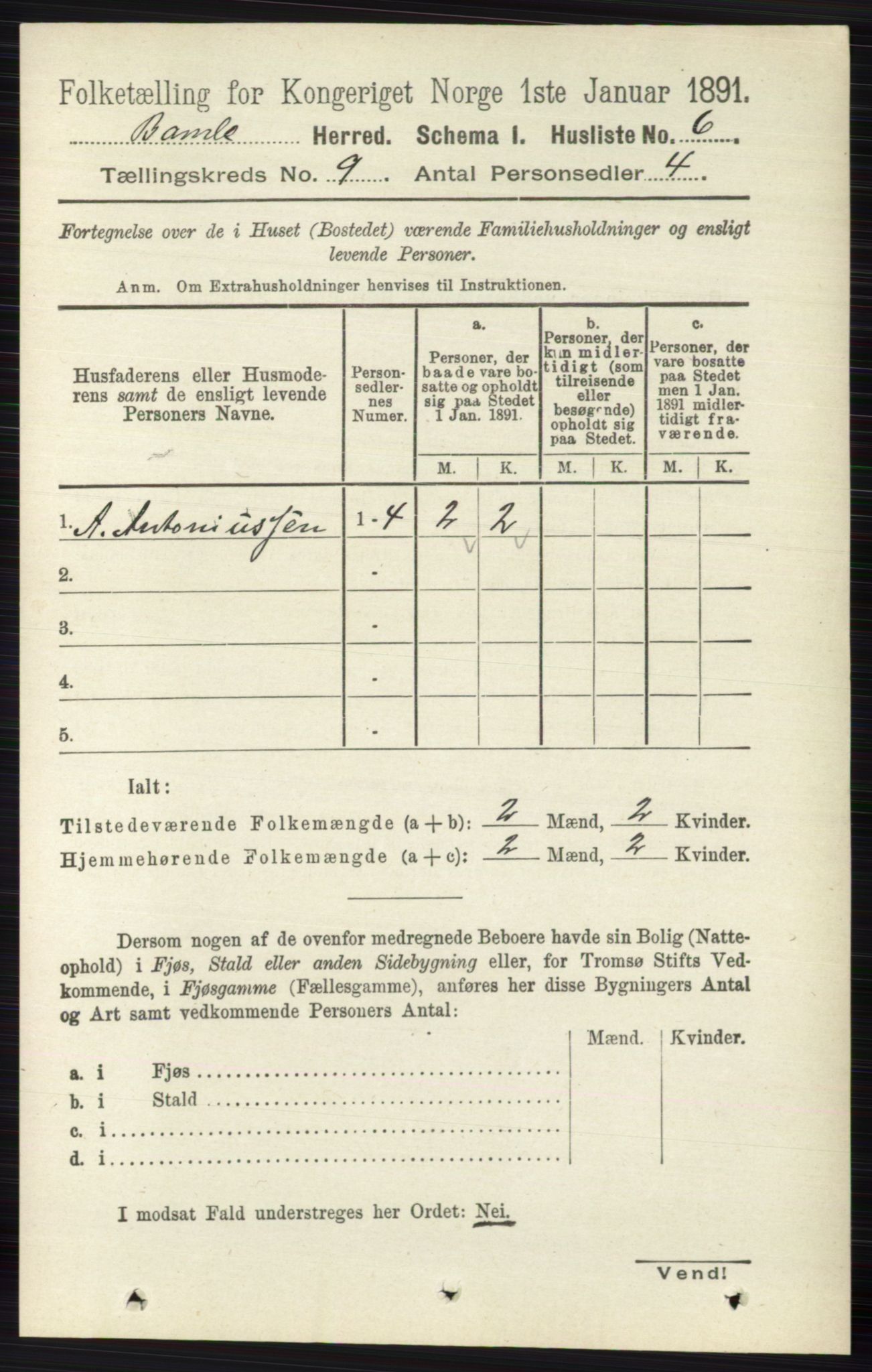 RA, 1891 census for 0814 Bamble, 1891, p. 4004