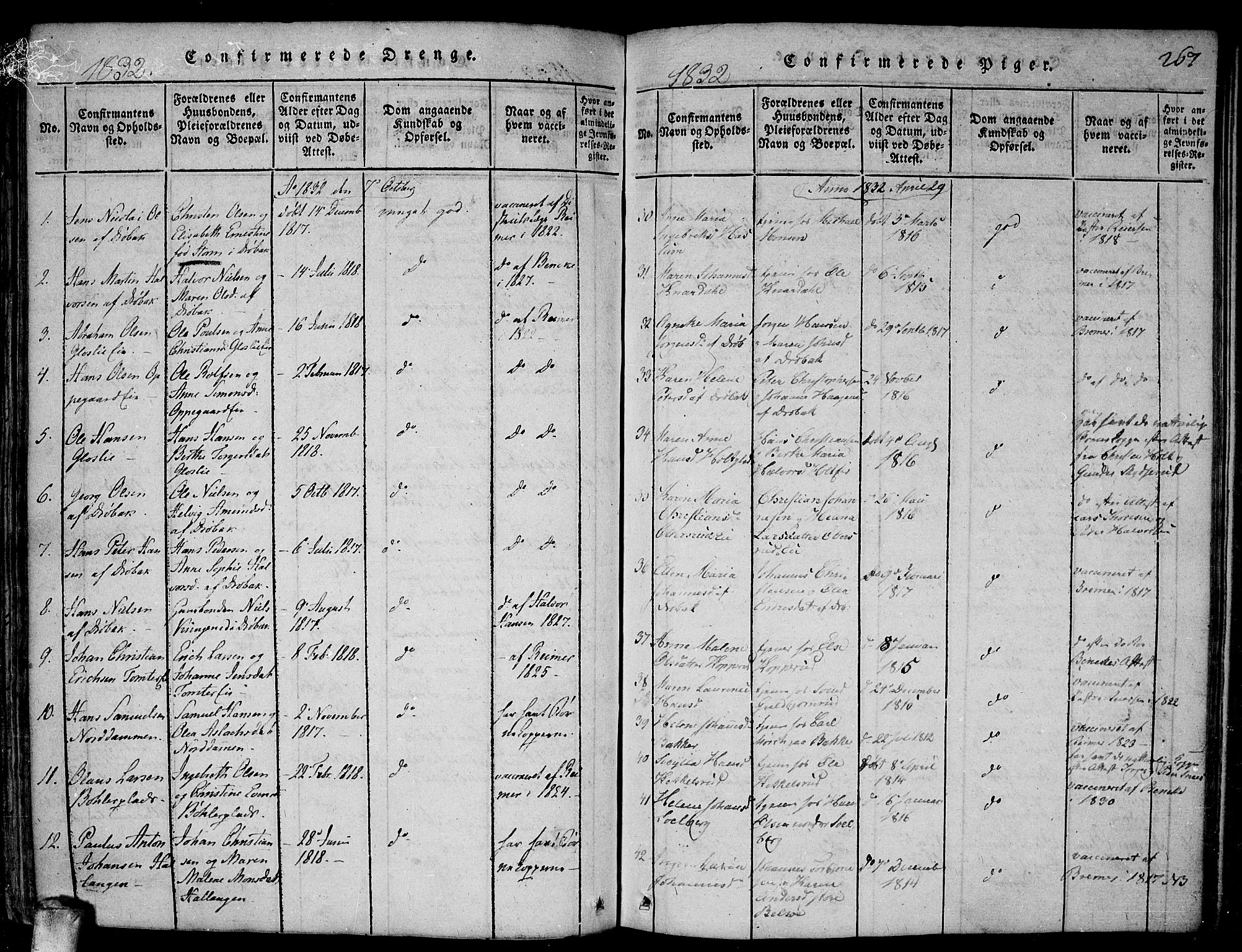 Drøbak prestekontor Kirkebøker, SAO/A-10142a/F/Fa/L0001: Parish register (official) no. I 1, 1816-1842, p. 267