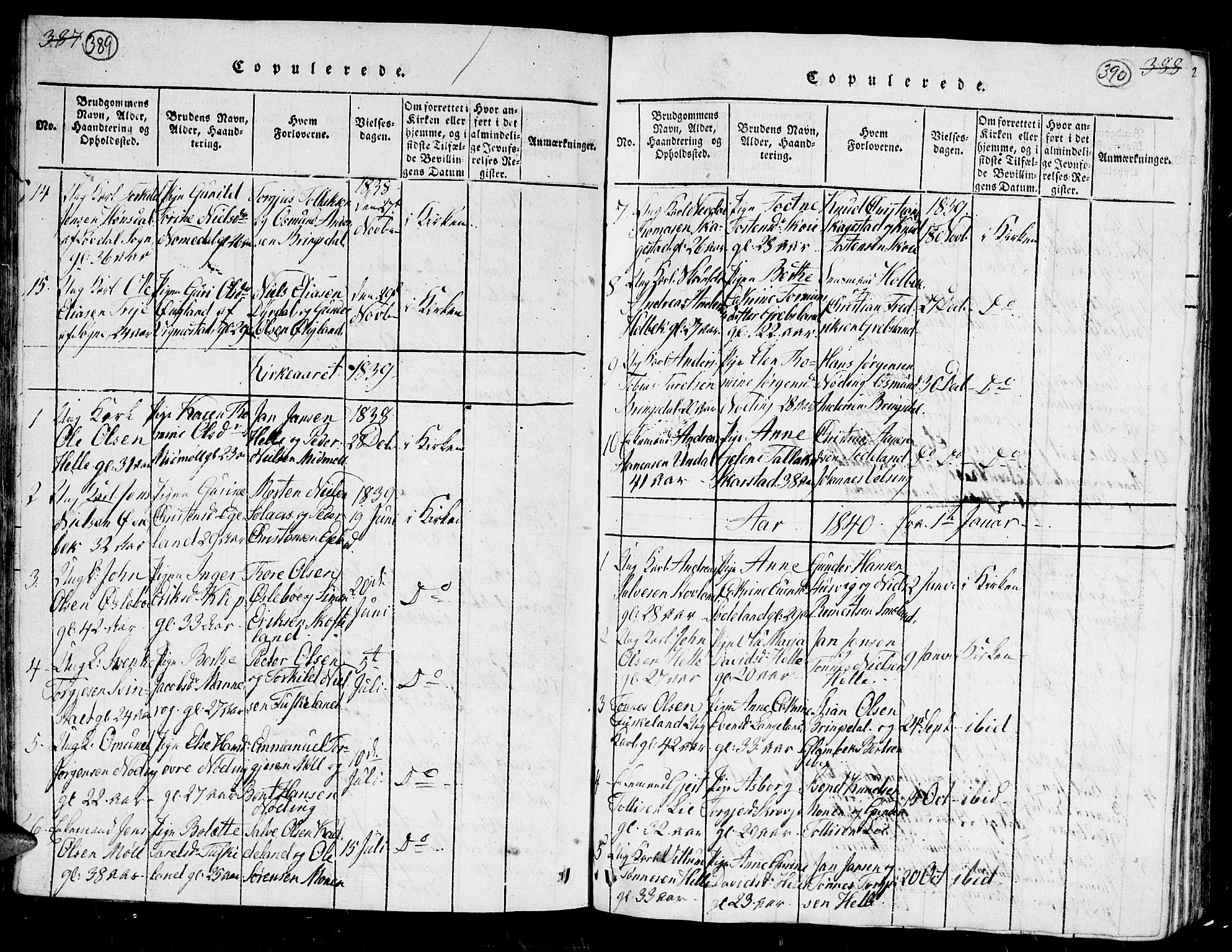 Holum sokneprestkontor, SAK/1111-0022/F/Fb/Fba/L0002: Parish register (copy) no. B 2, 1820-1849, p. 389-390