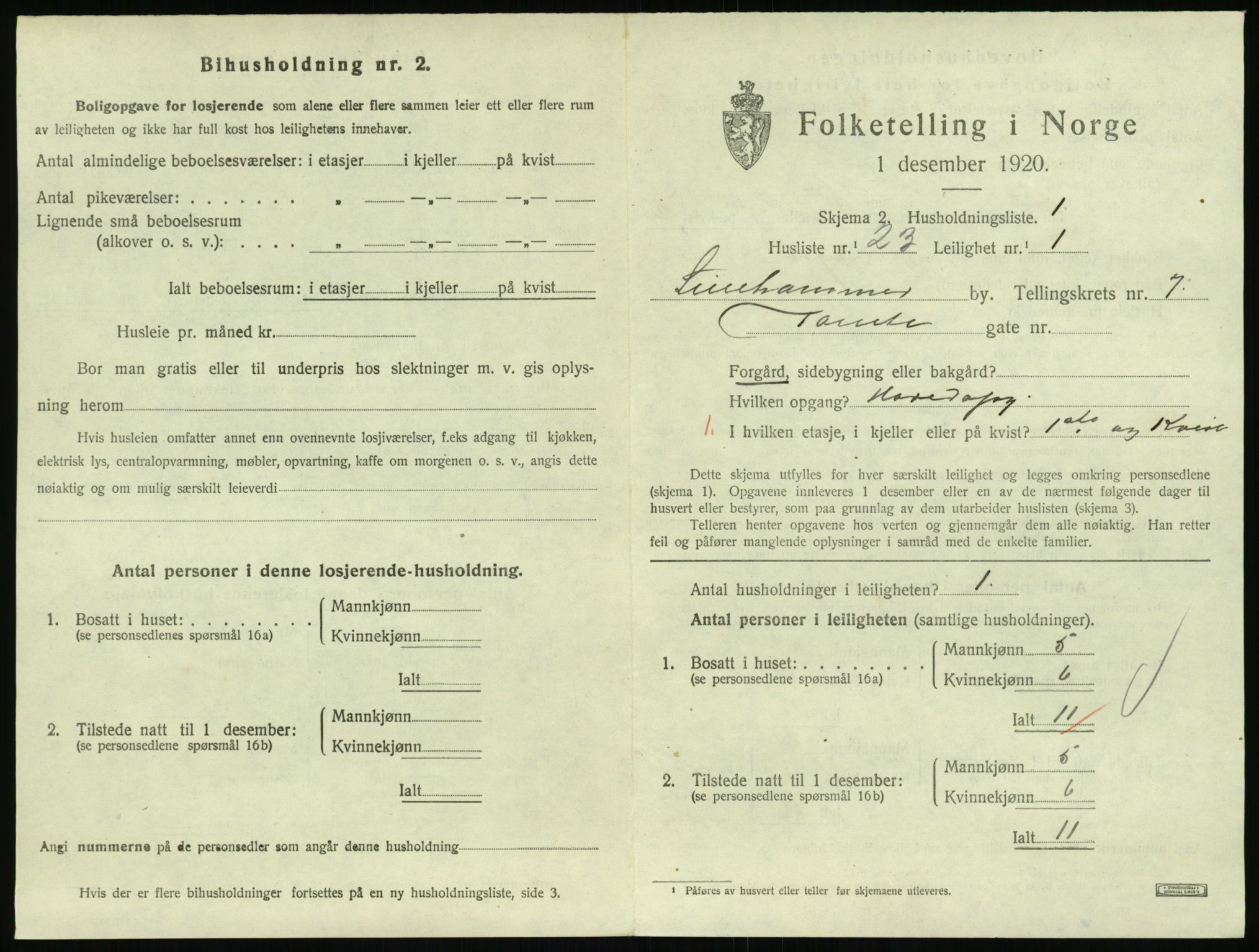 SAH, 1920 census for Lillehammer, 1920, p. 2738