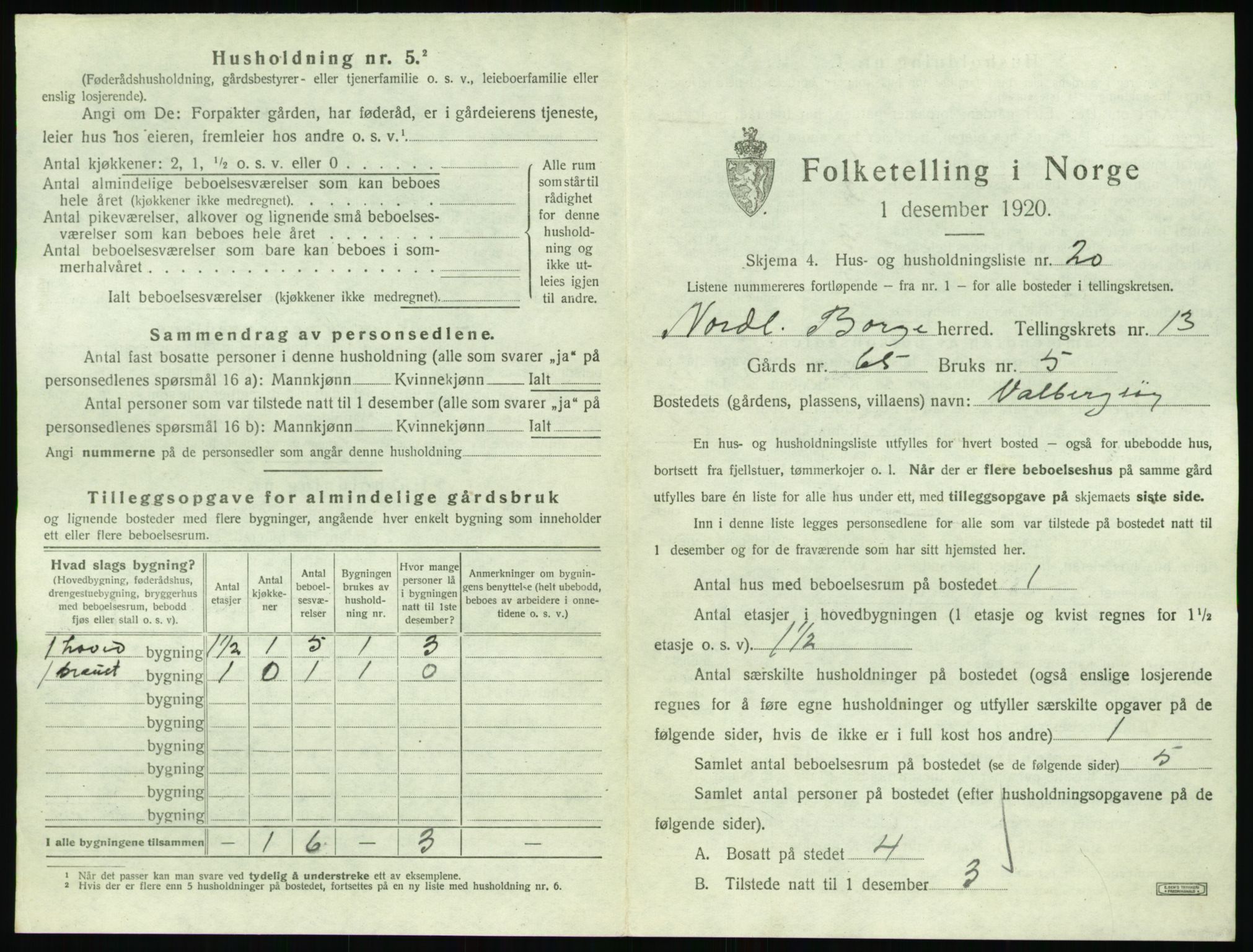 SAT, 1920 census for Borge, 1920, p. 1457