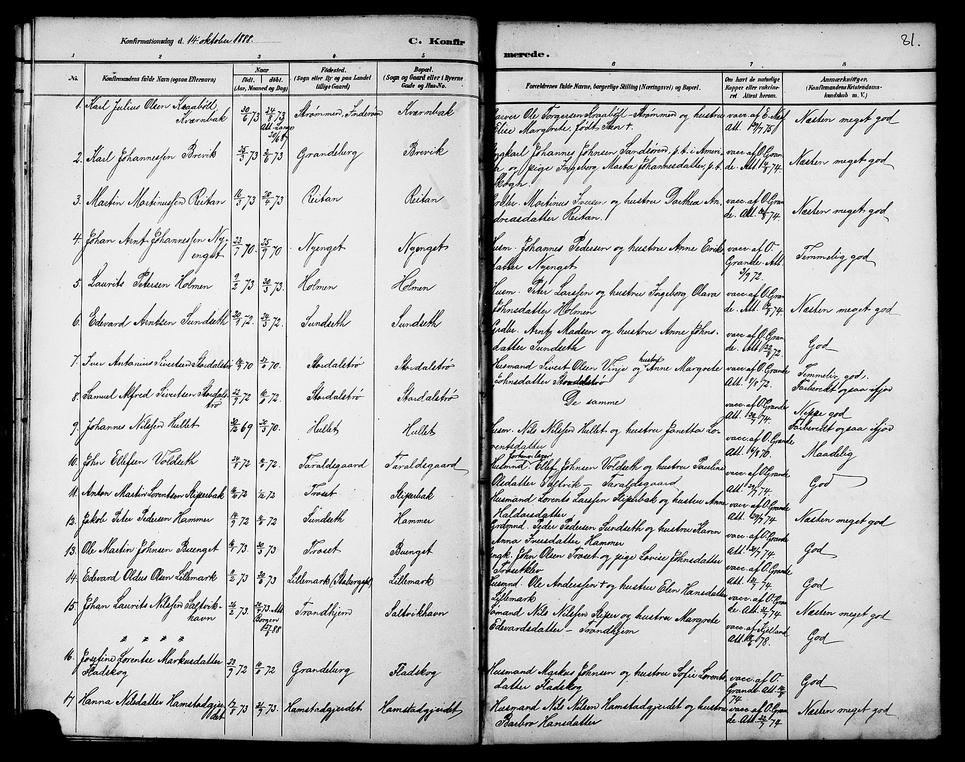 Ministerialprotokoller, klokkerbøker og fødselsregistre - Nord-Trøndelag, SAT/A-1458/733/L0327: Parish register (copy) no. 733C02, 1888-1918, p. 81
