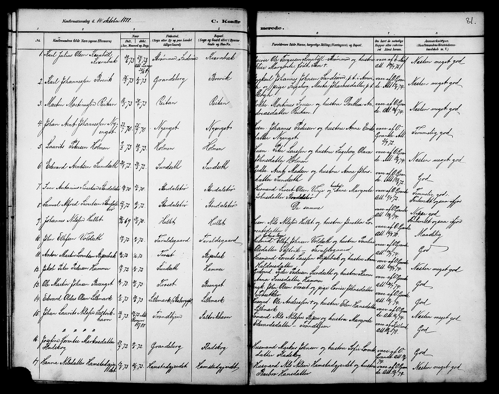 Ministerialprotokoller, klokkerbøker og fødselsregistre - Nord-Trøndelag, AV/SAT-A-1458/733/L0327: Parish register (copy) no. 733C02, 1888-1918, p. 81