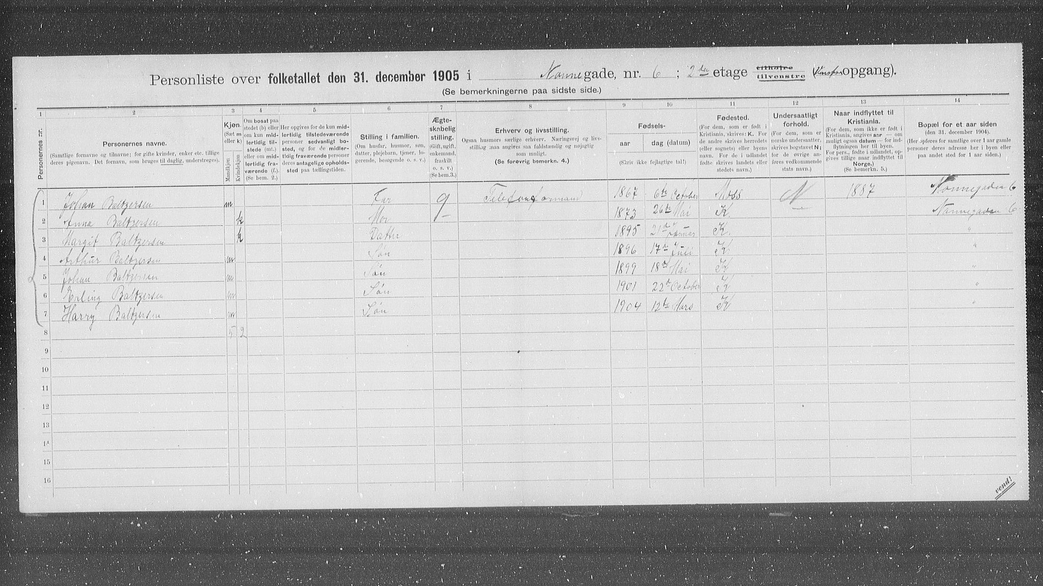 OBA, Municipal Census 1905 for Kristiania, 1905, p. 37574