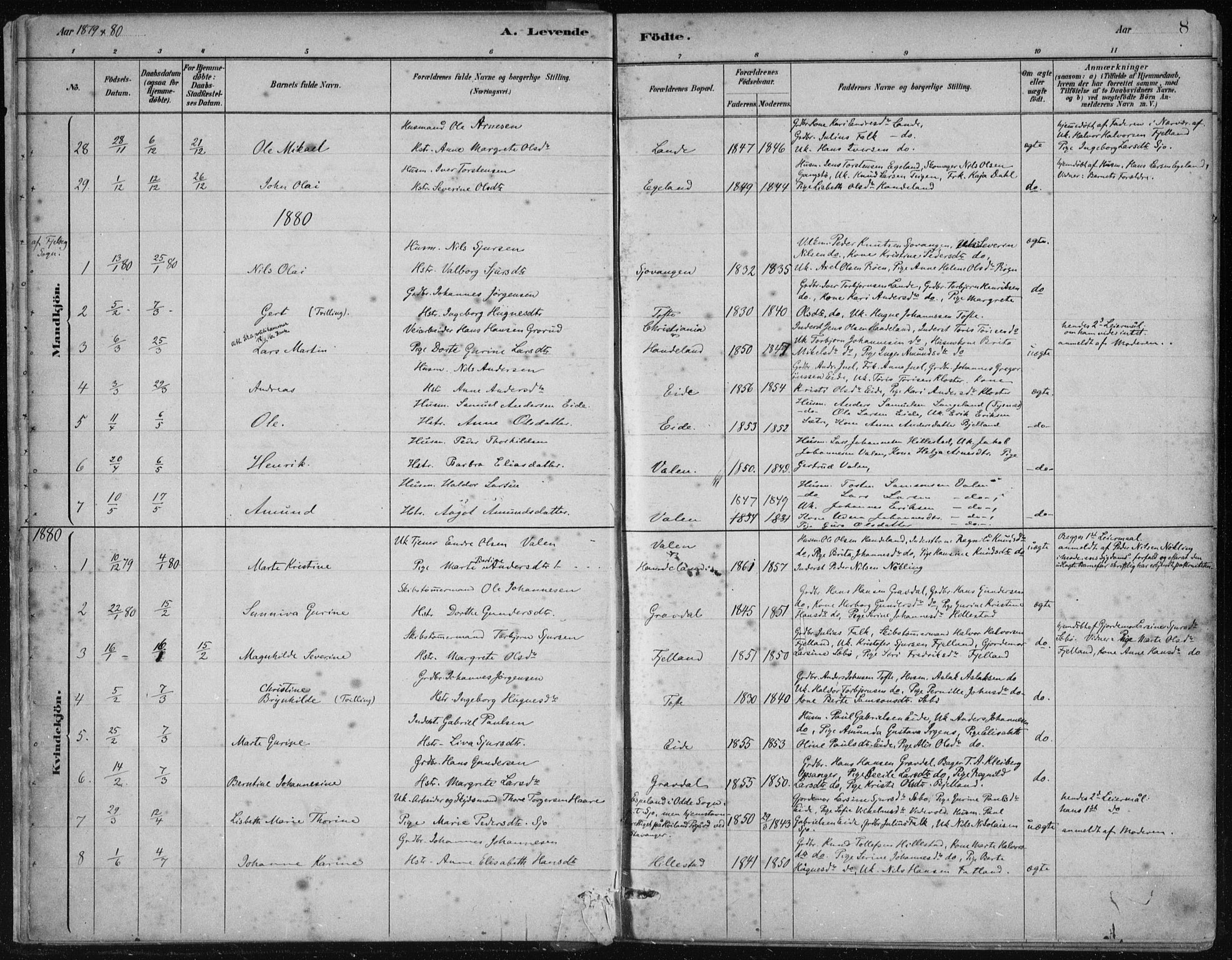 Fjelberg sokneprestembete, SAB/A-75201/H/Haa: Parish register (official) no. C  1, 1879-1918, p. 8