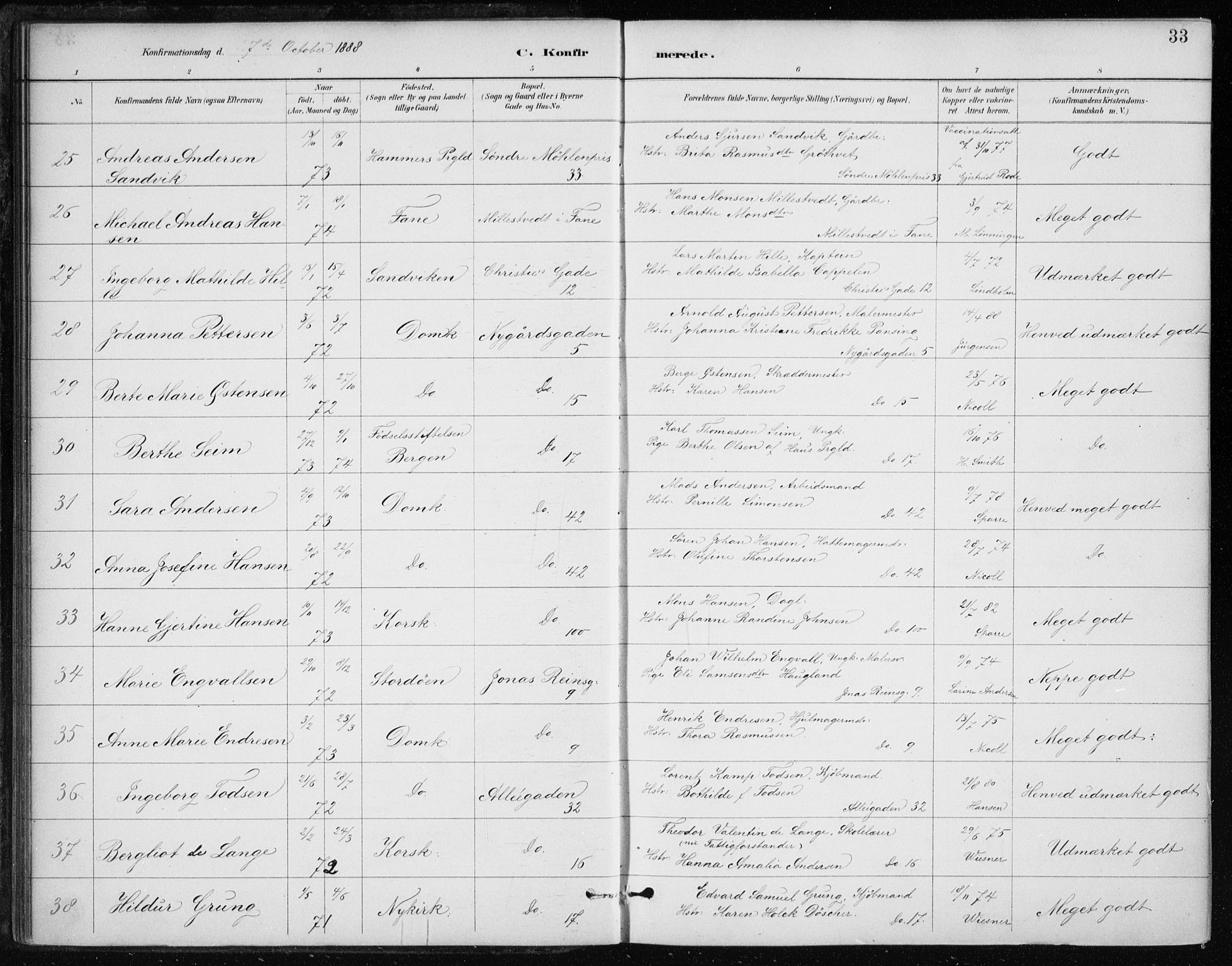 Johanneskirken sokneprestembete, AV/SAB-A-76001/H/Haa/L0008: Parish register (official) no. C 1, 1885-1907, p. 33