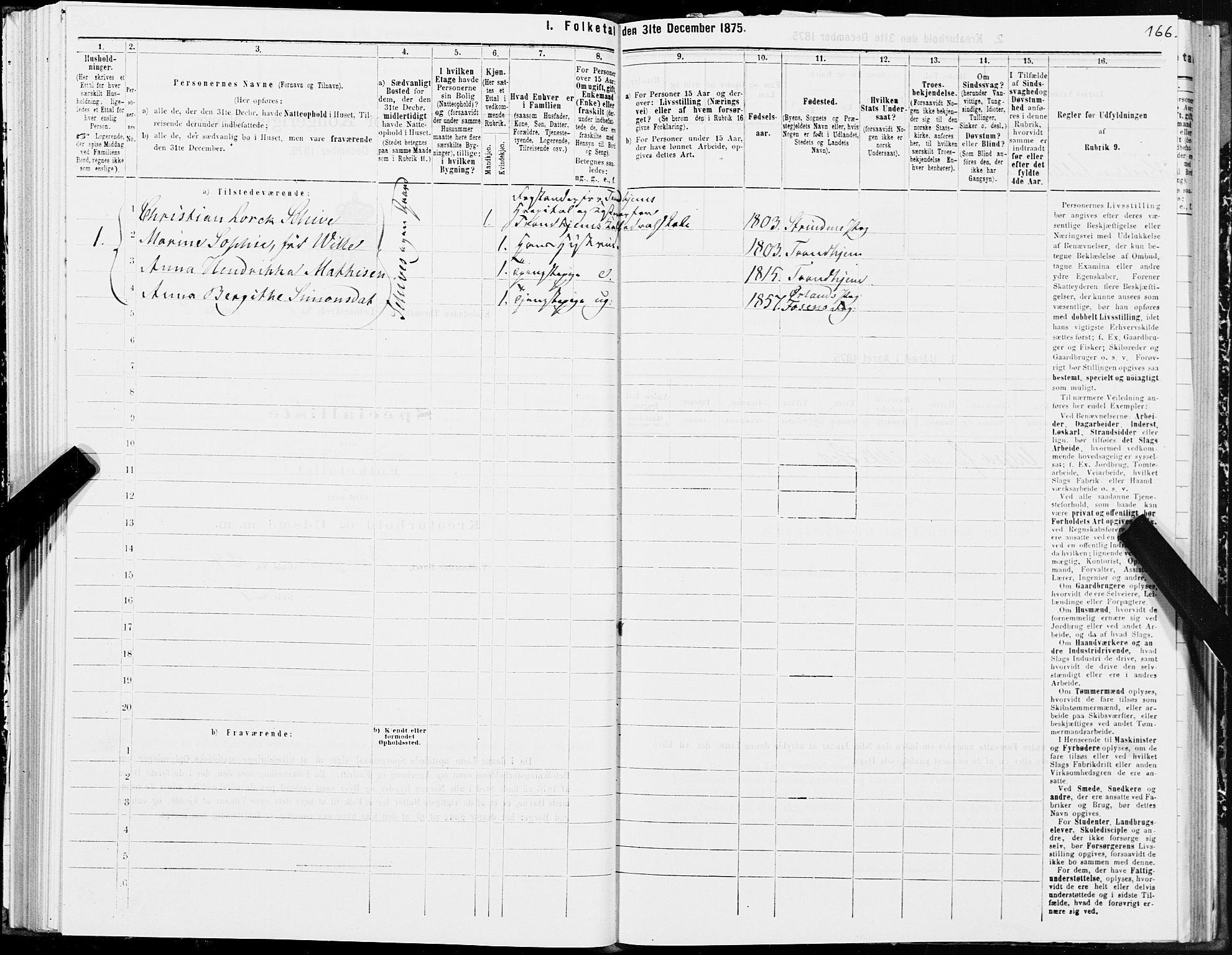 SAT, 1875 census for 1601 Trondheim, 1875, p. 4166