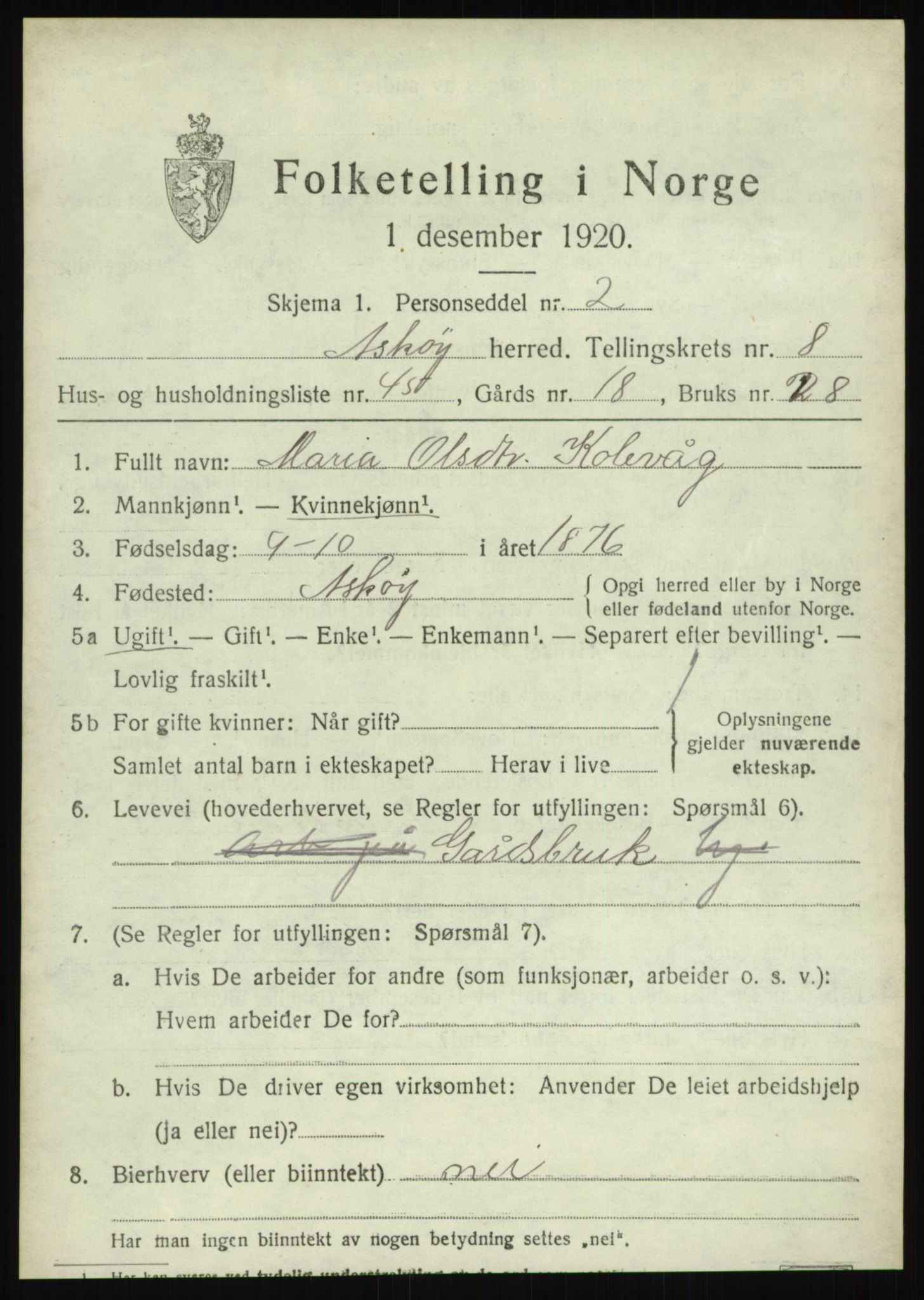 SAB, 1920 census for Askøy, 1920, p. 12230