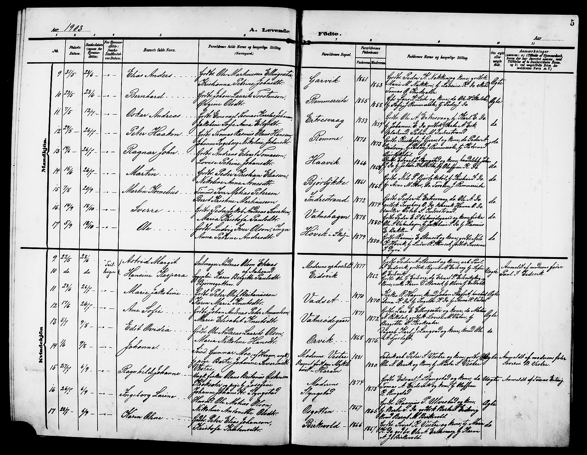 Ministerialprotokoller, klokkerbøker og fødselsregistre - Møre og Romsdal, SAT/A-1454/525/L0377: Parish register (copy) no. 525C03, 1903-1917, p. 5