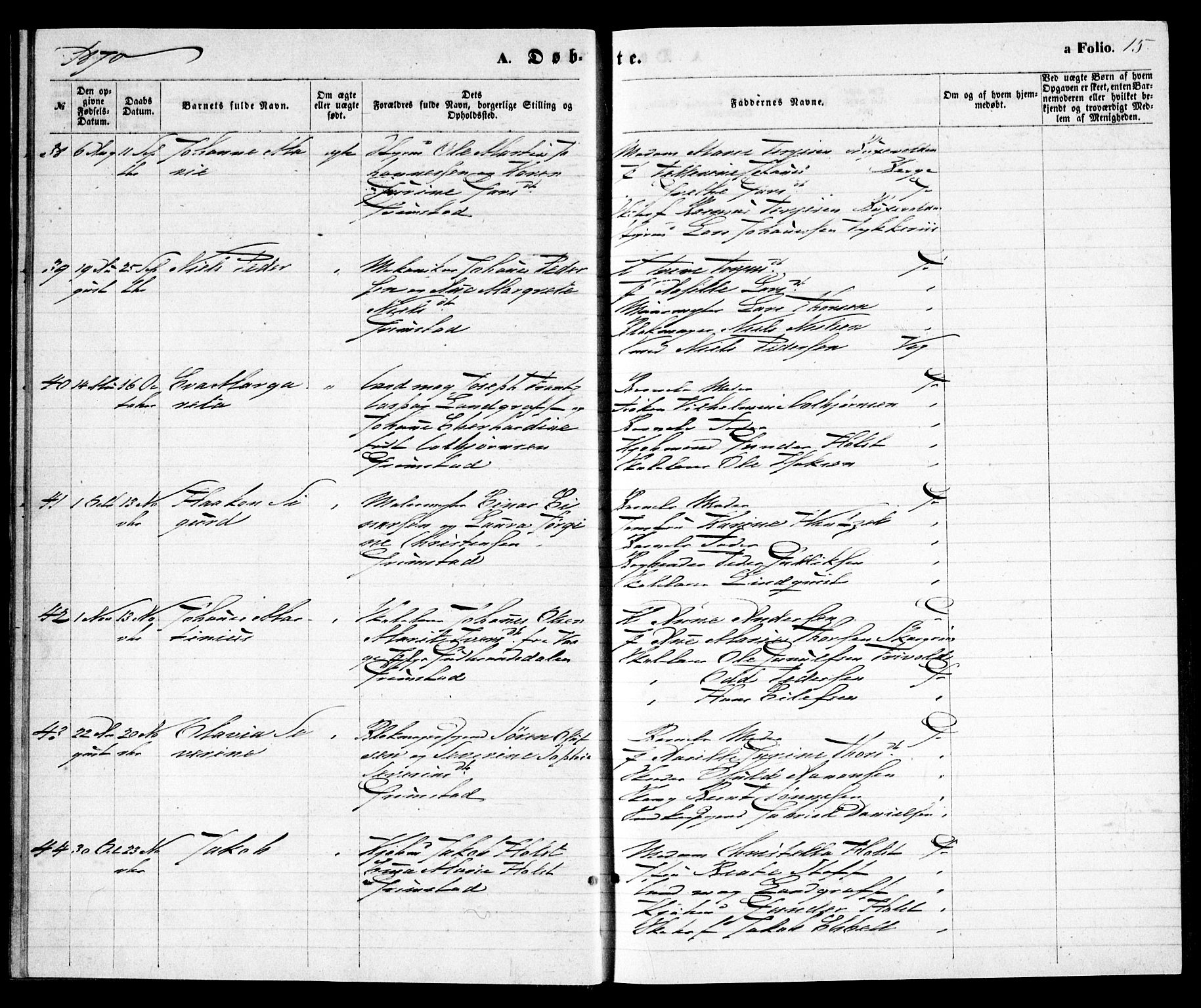 Grimstad sokneprestkontor, AV/SAK-1111-0017/F/Fa/L0002: Parish register (official) no. A 1, 1869-1881, p. 15