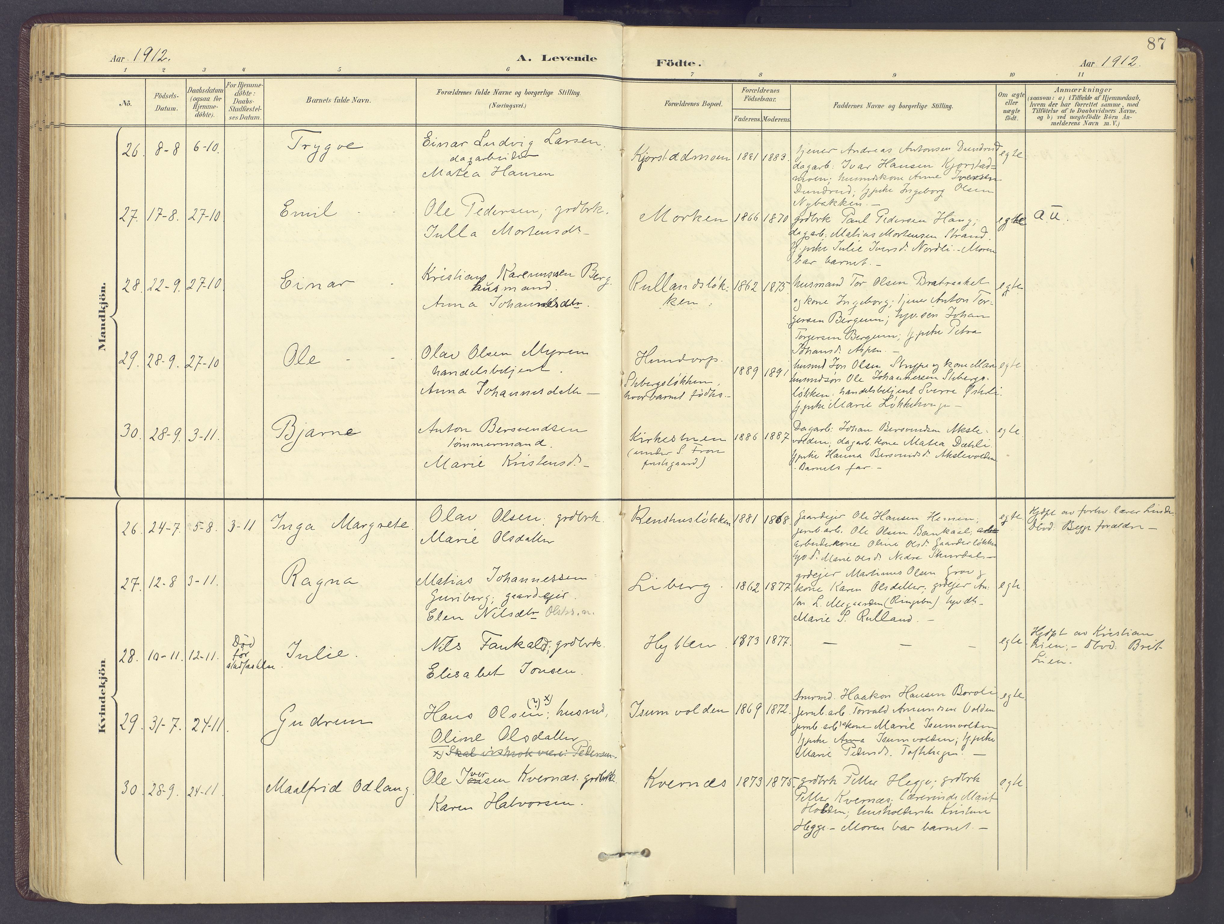 Sør-Fron prestekontor, AV/SAH-PREST-010/H/Ha/Haa/L0004: Parish register (official) no. 4, 1898-1919, p. 87