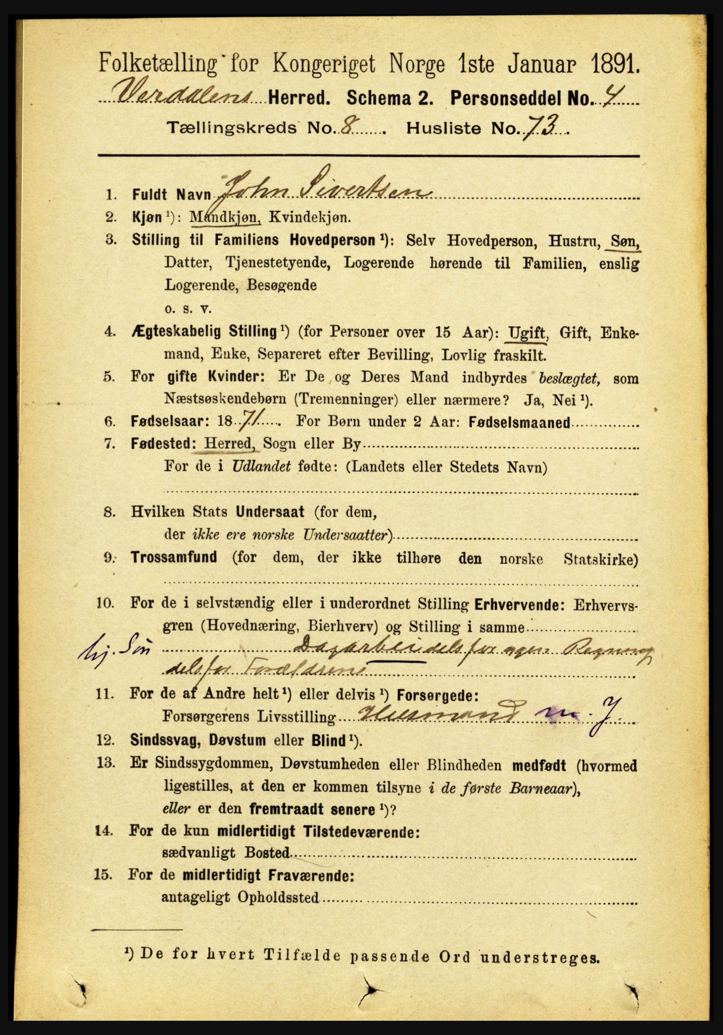 RA, 1891 census for 1721 Verdal, 1891, p. 4877