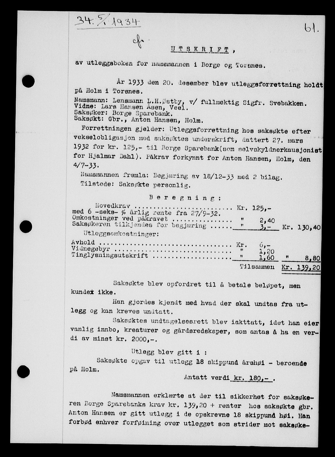 Tune sorenskriveri, SAO/A-10470/G/Gb/Gbb/L0004: Mortgage book no. II 20-24, 1933-1935, Deed date: 05.01.1934