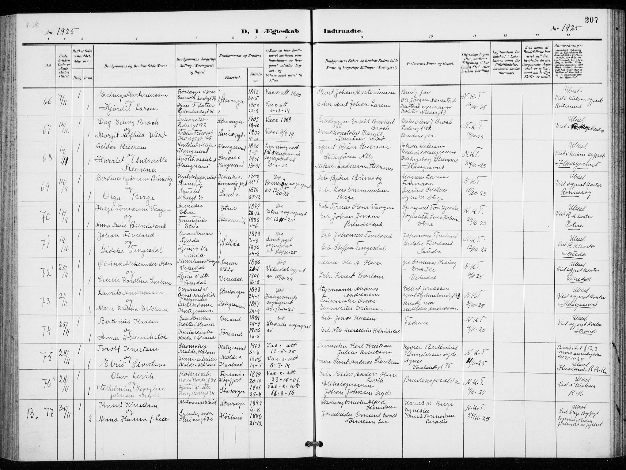 St. Petri sokneprestkontor, AV/SAST-A-101813/001/30/30BB/L0009: Parish register (copy) no. B 9, 1902-1935, p. 207