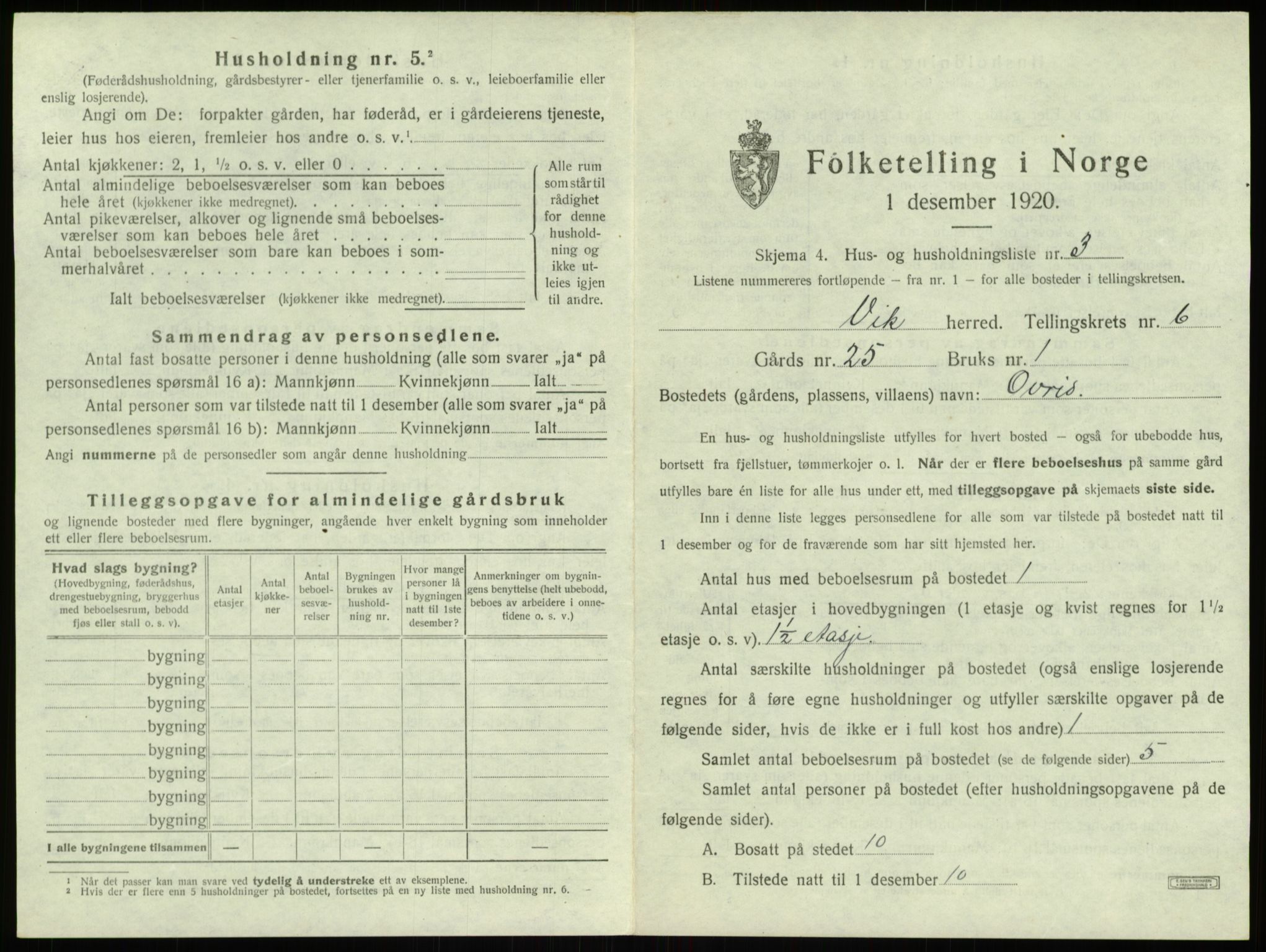 SAB, 1920 census for Vik, 1920, p. 700