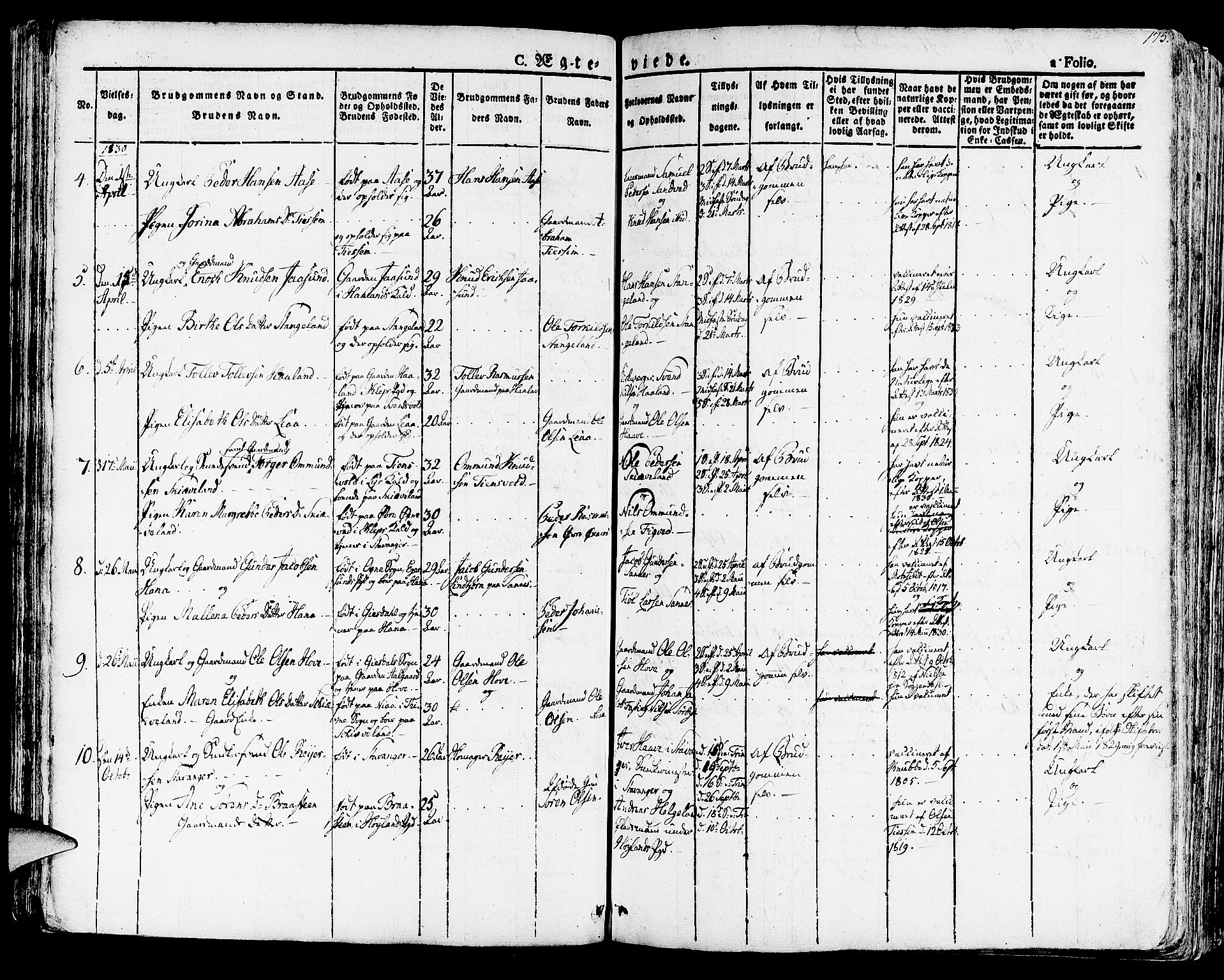 Høyland sokneprestkontor, SAST/A-101799/001/30BA/L0007: Parish register (official) no. A 7 /1, 1825-1841, p. 175