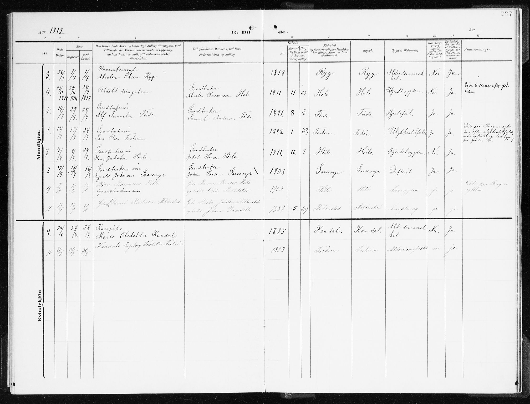 Gloppen sokneprestembete, AV/SAB-A-80101/H/Haa/Haac/L0003: Parish register (official) no. C 3, 1904-1921, p. 237