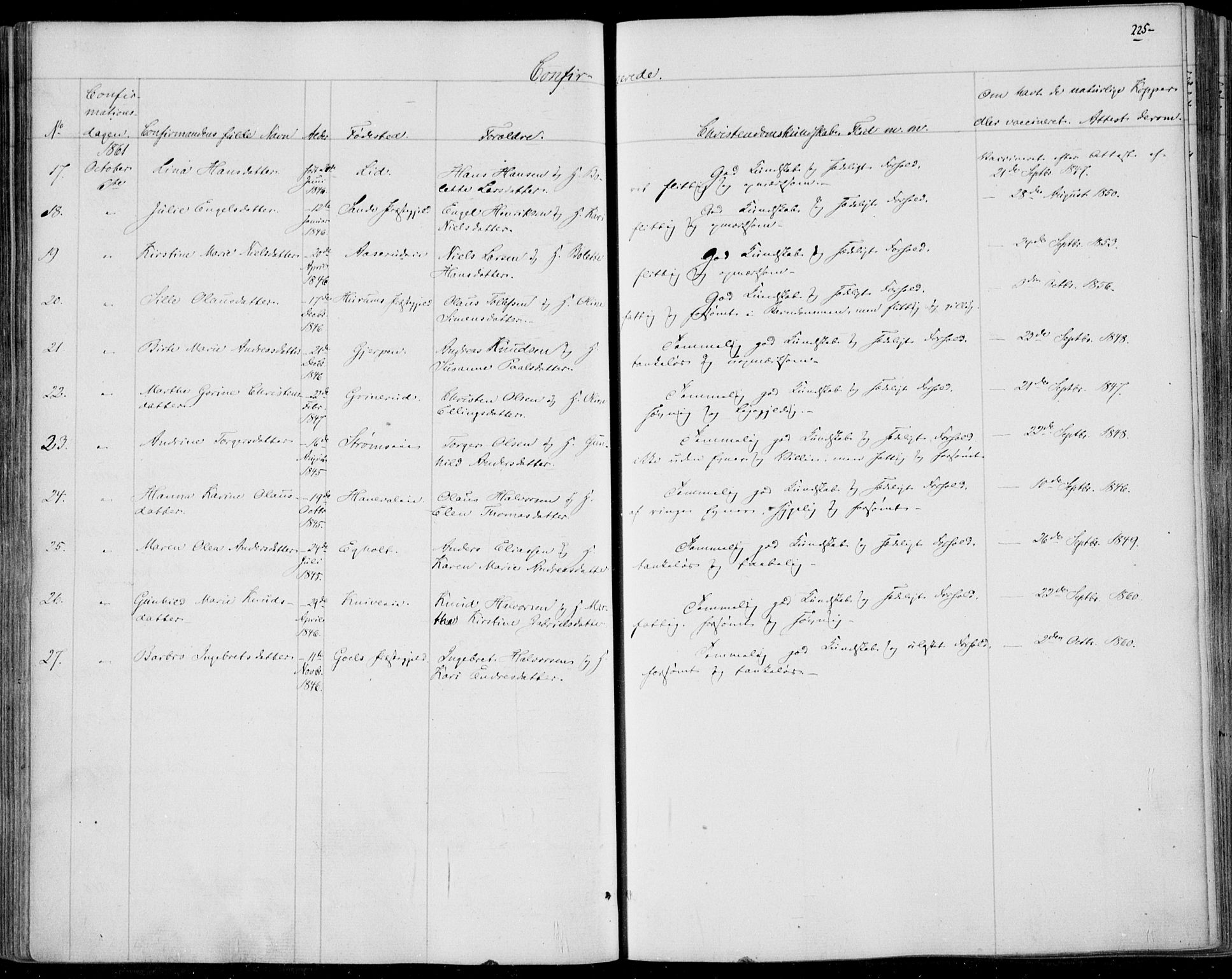 Skoger kirkebøker, AV/SAKO-A-59/F/Fa/L0003: Parish register (official) no. I 3, 1842-1861, p. 225