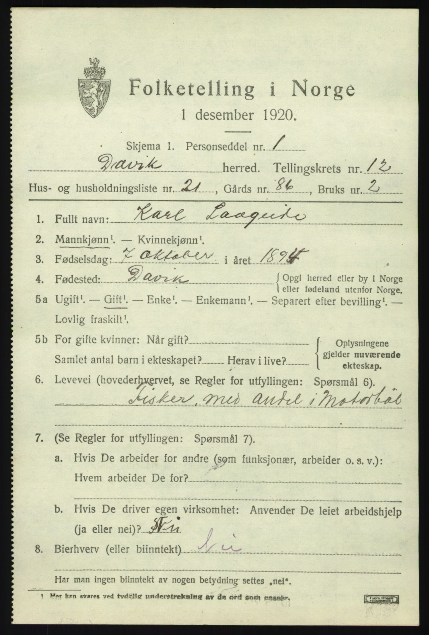 SAB, 1920 census for Davik, 1920, p. 6059