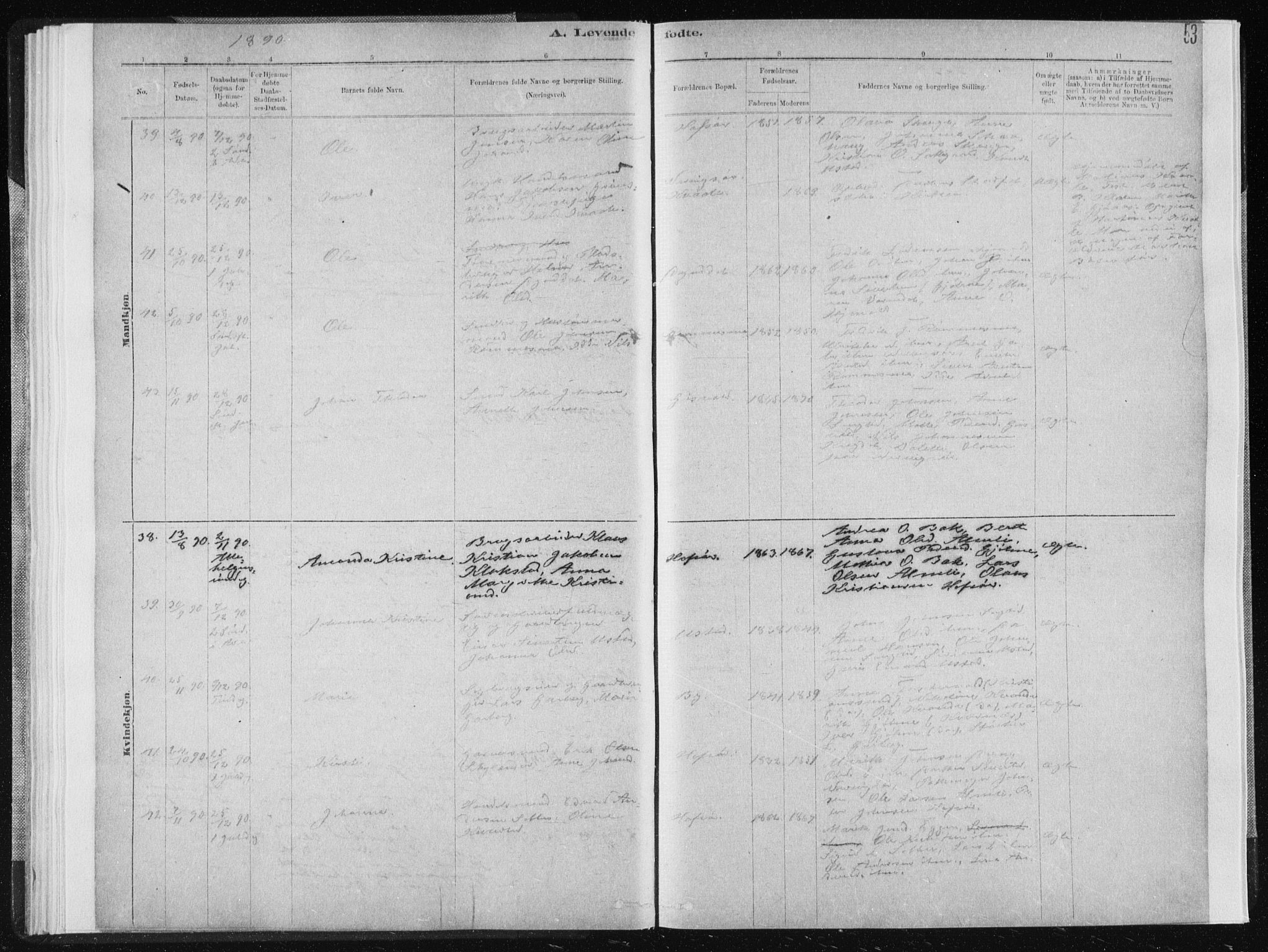 Ministerialprotokoller, klokkerbøker og fødselsregistre - Sør-Trøndelag, AV/SAT-A-1456/668/L0818: Parish register (copy) no. 668C07, 1885-1898, p. 53