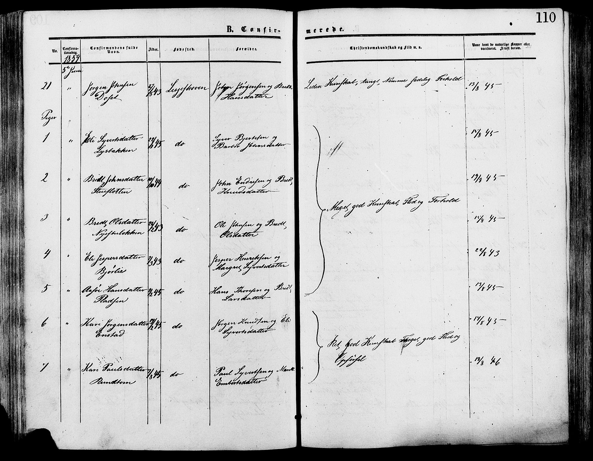 Lesja prestekontor, SAH/PREST-068/H/Ha/Haa/L0009: Parish register (official) no. 9, 1854-1889, p. 110