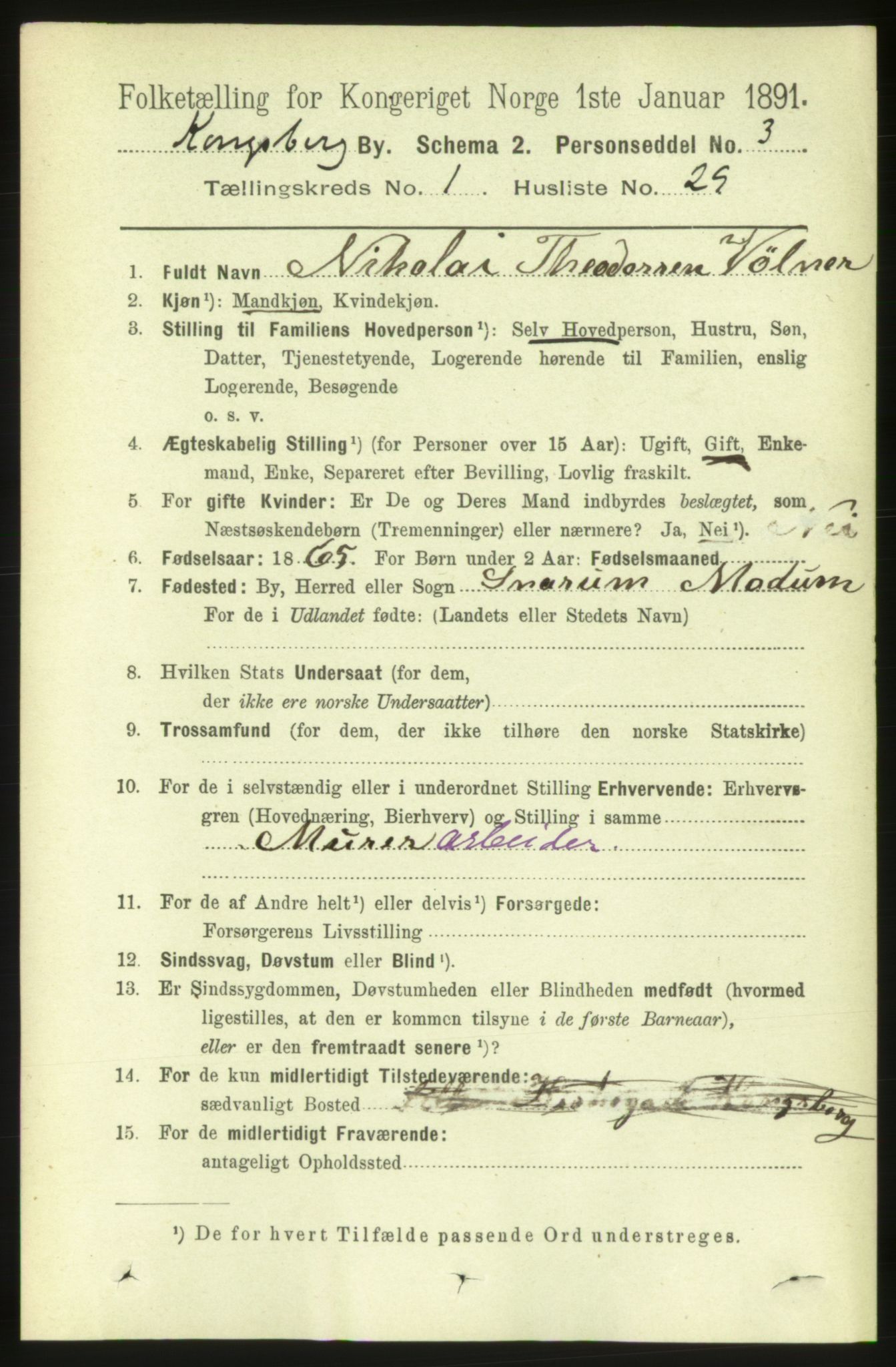 RA, 1891 census for 0604 Kongsberg, 1891, p. 1837