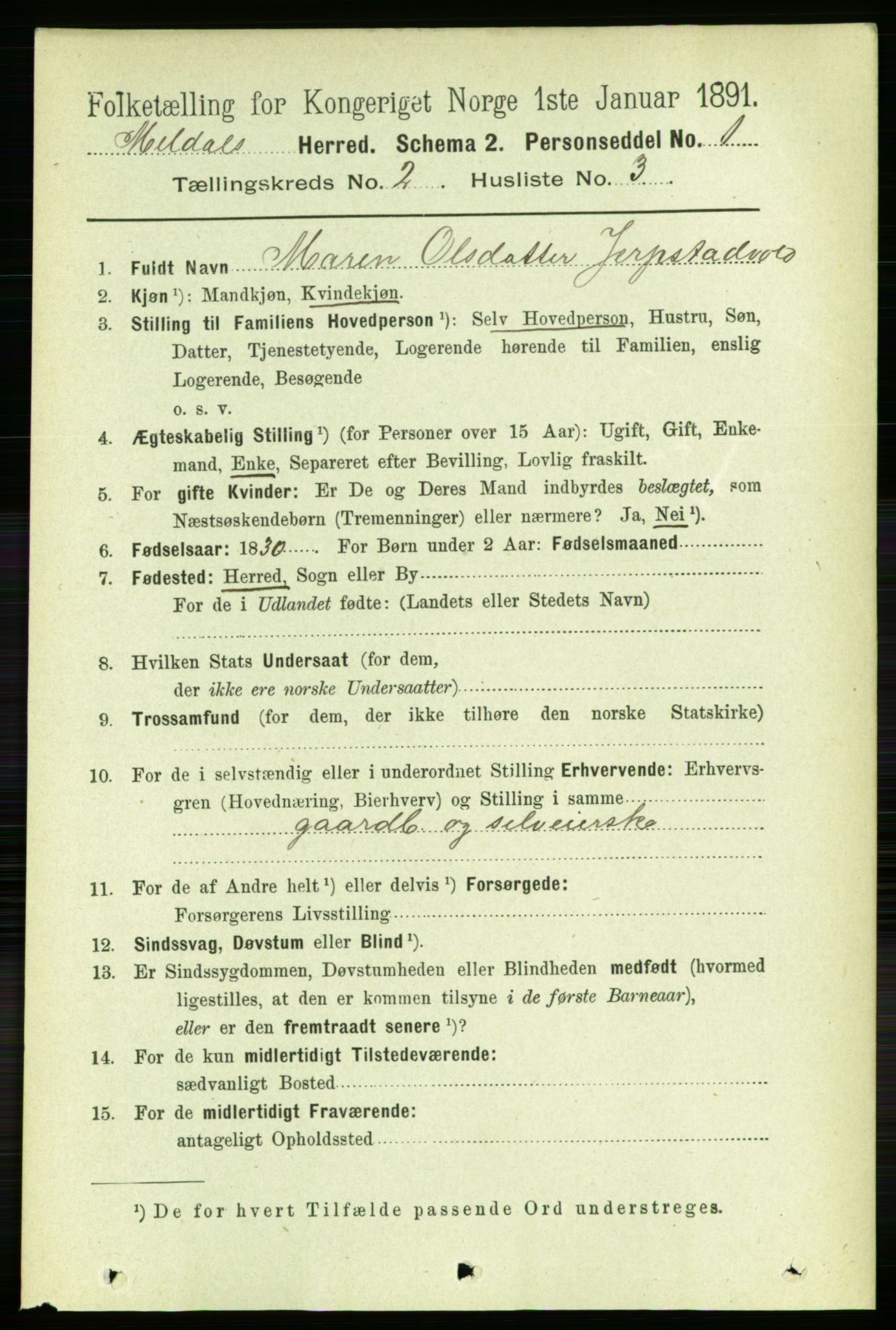 RA, 1891 census for 1636 Meldal, 1891, p. 1072