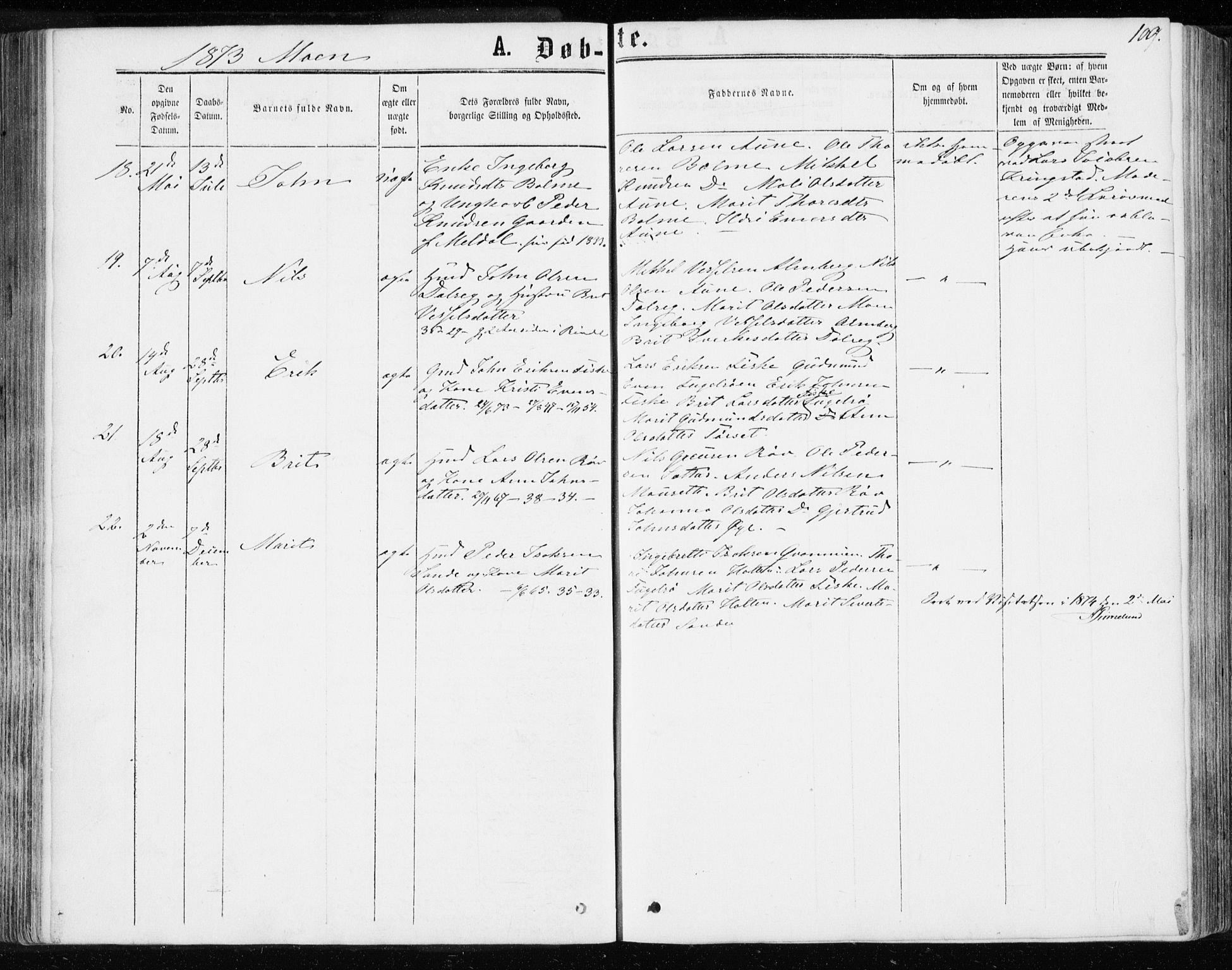 Ministerialprotokoller, klokkerbøker og fødselsregistre - Møre og Romsdal, SAT/A-1454/595/L1045: Parish register (official) no. 595A07, 1863-1873, p. 109