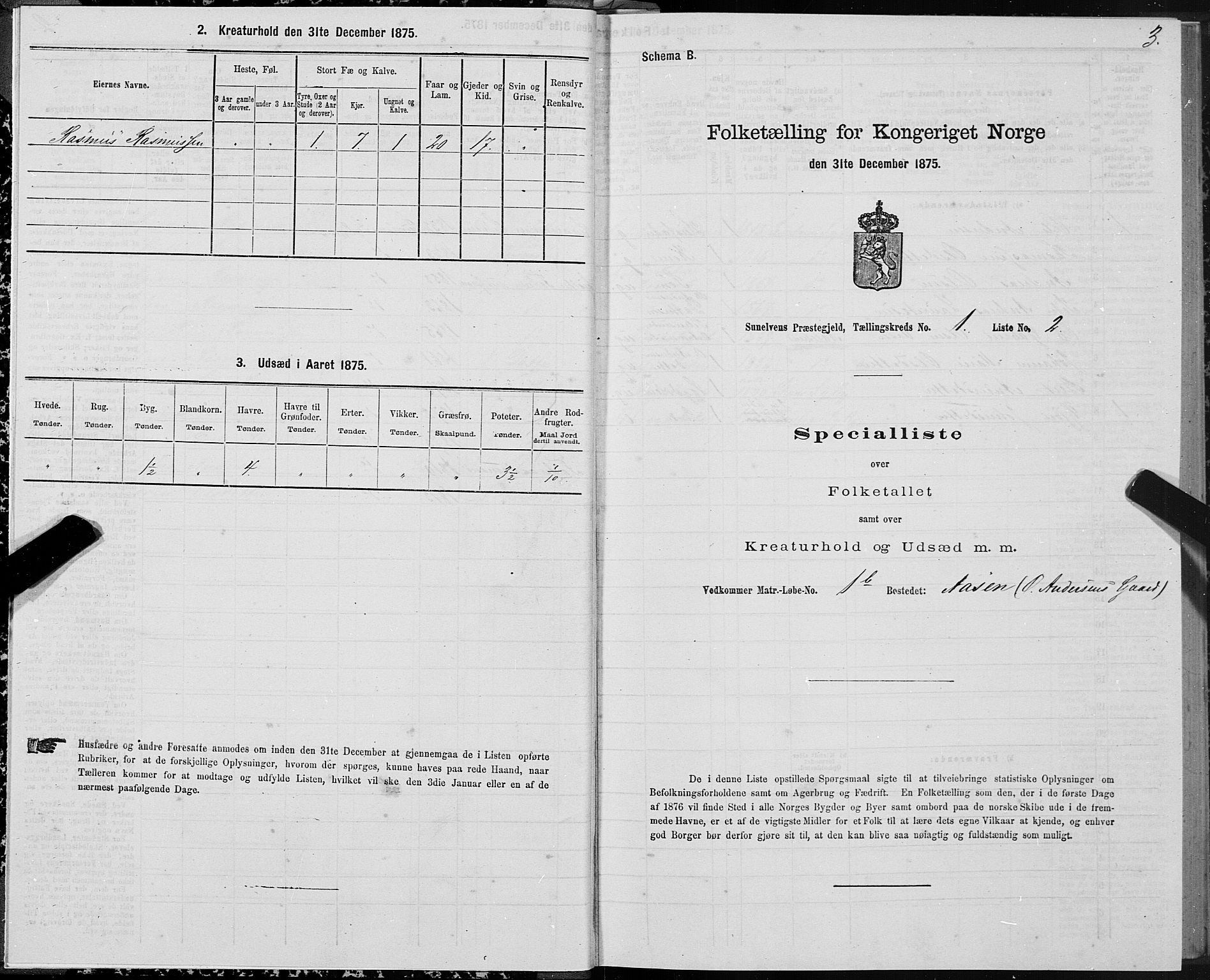 SAT, 1875 census for 1523P Sunnylven, 1875, p. 1003