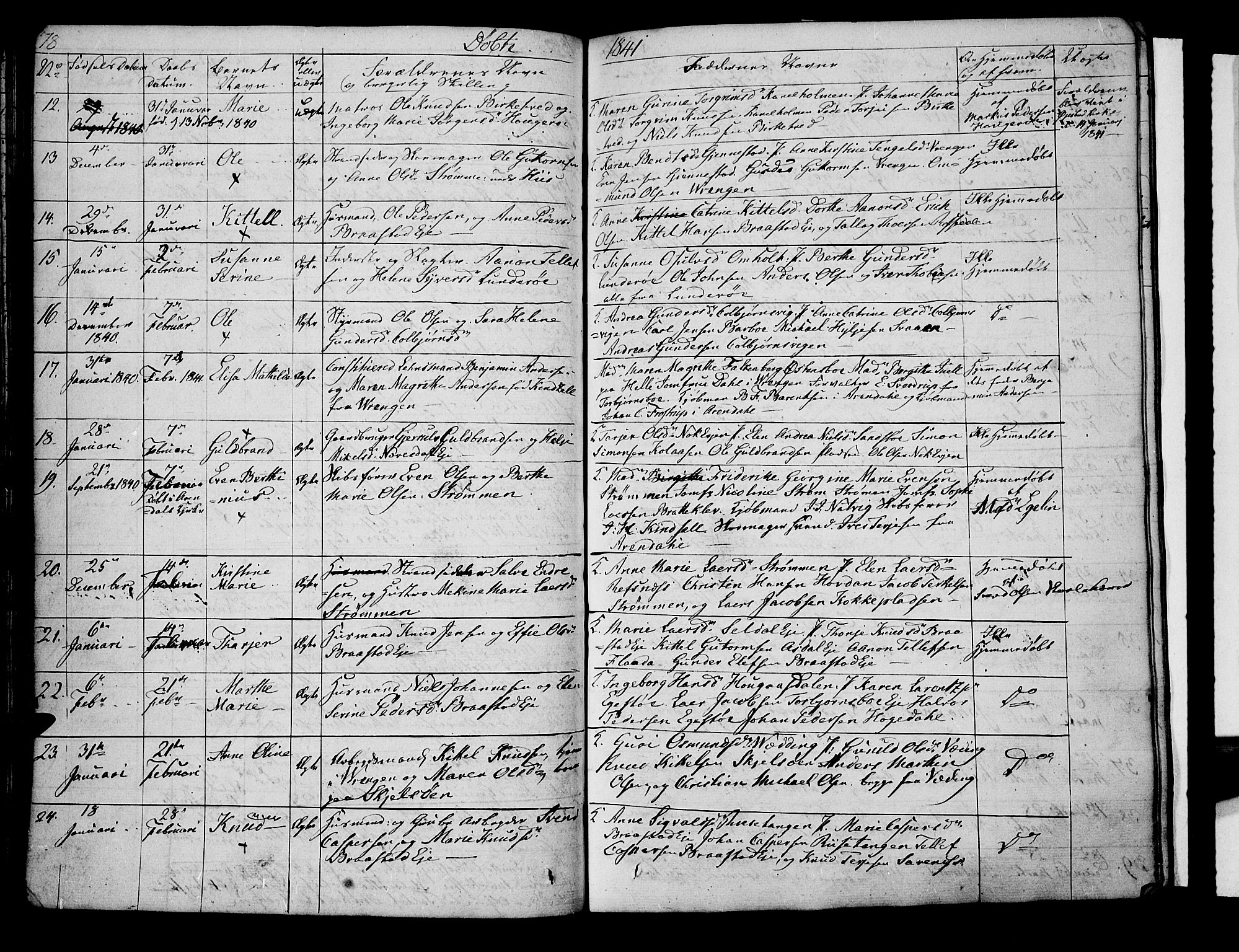 Øyestad sokneprestkontor, AV/SAK-1111-0049/F/Fb/L0005: Parish register (copy) no. B 5, 1833-1843, p. 78