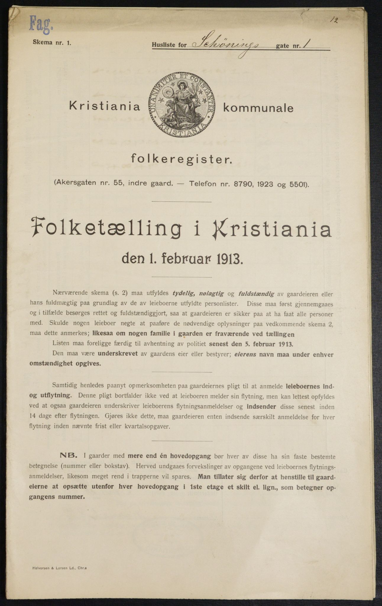 OBA, Municipal Census 1913 for Kristiania, 1913, p. 93292