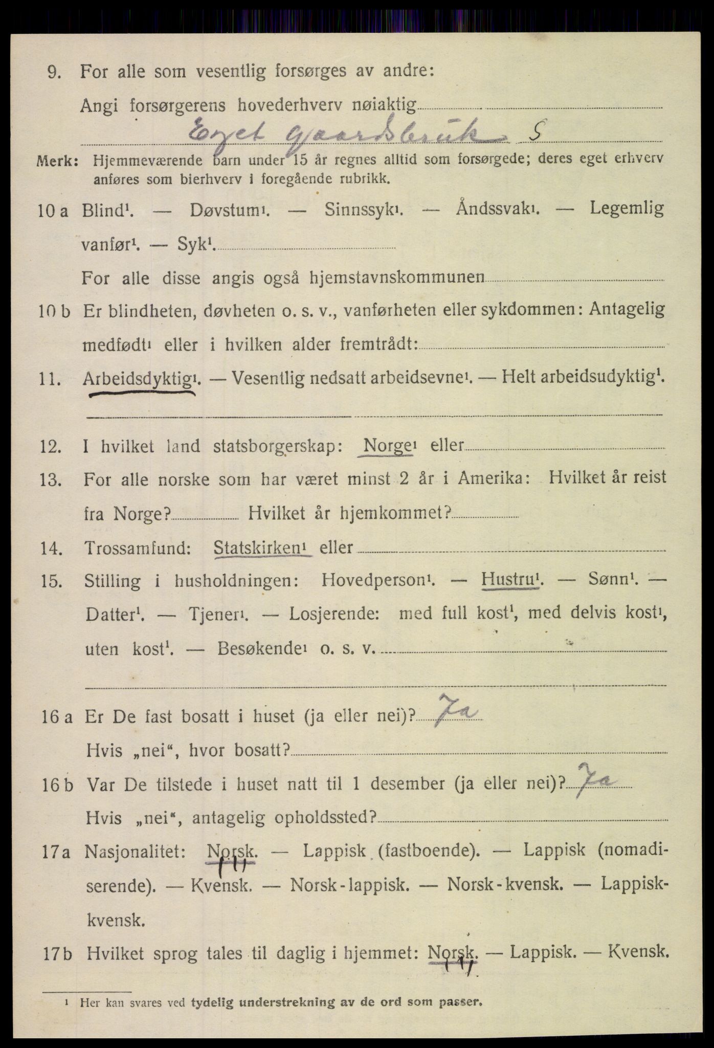 SAT, 1920 census for Nordfold, 1920, p. 516