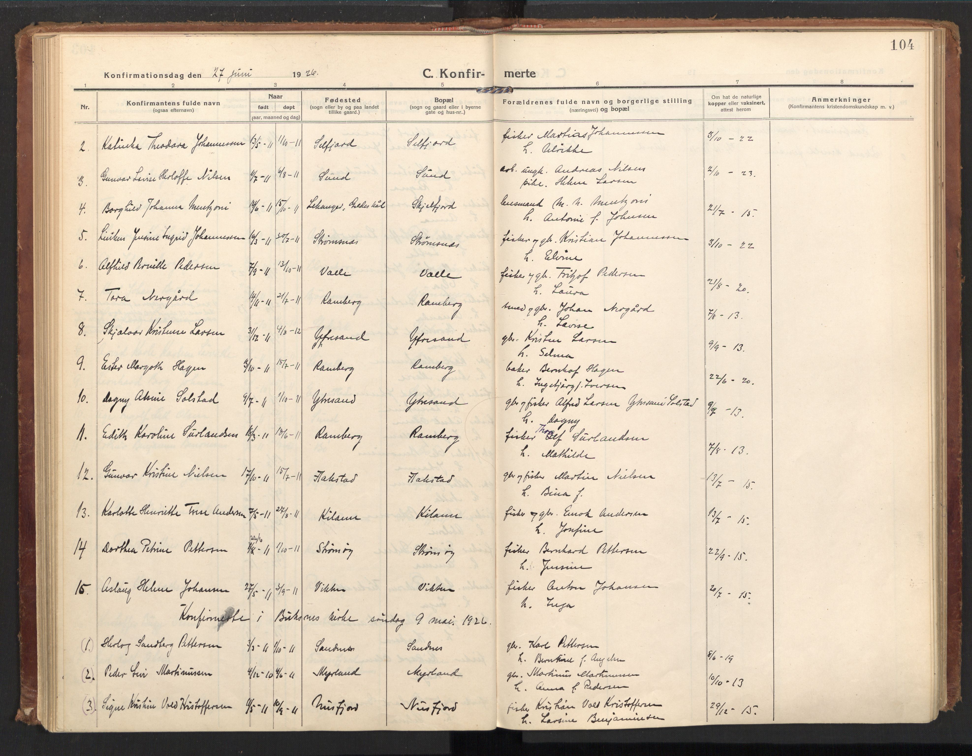 Ministerialprotokoller, klokkerbøker og fødselsregistre - Nordland, AV/SAT-A-1459/885/L1210: Parish register (official) no. 885A10, 1916-1926, p. 104